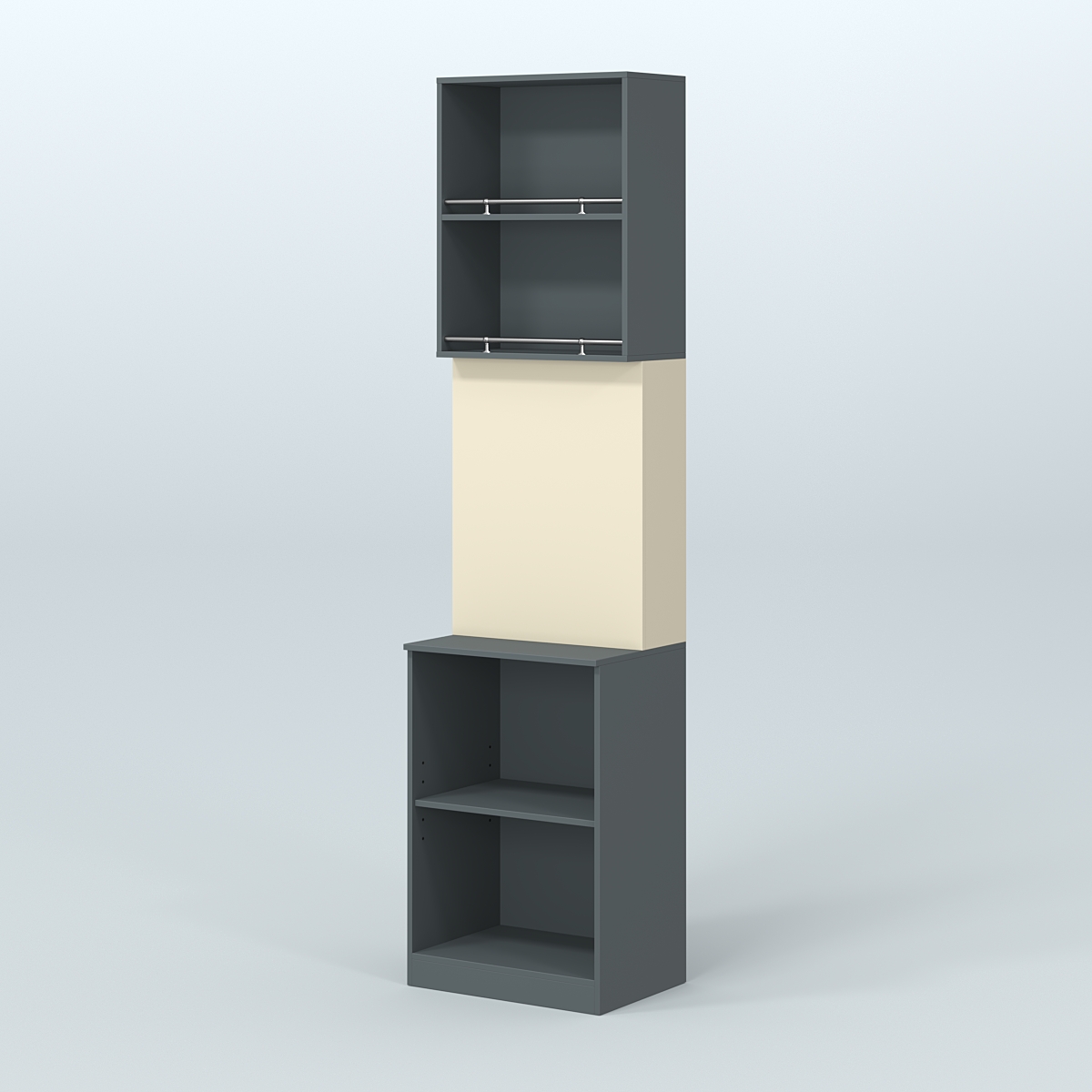 Специализи- рованный стеллаж из ДСП под врезные краны с высокой антресолью для магазина разливного пива и рыбы BEER&FISH-СПД-03-600 Темно-серый и Крем Вайс U2601-U2236