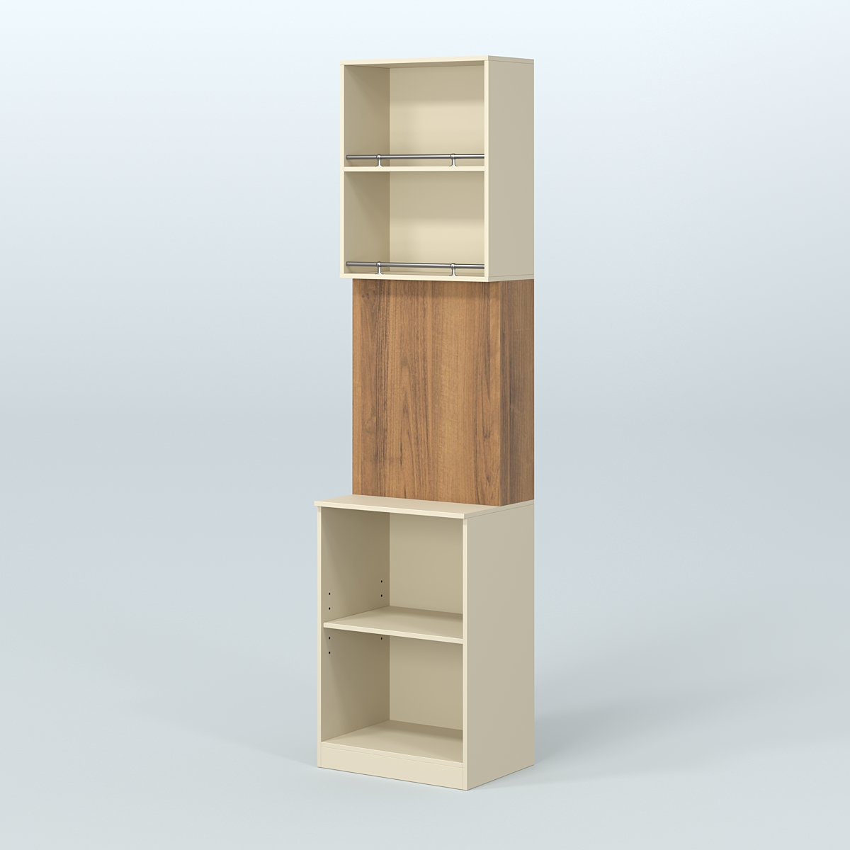 Специализи- рованный стеллаж из ДСП под врезные краны с высокой антресолью для магазина разливного пива и рыбы BEER&FISH-СПД-03-600 Крем Вайс + Орех