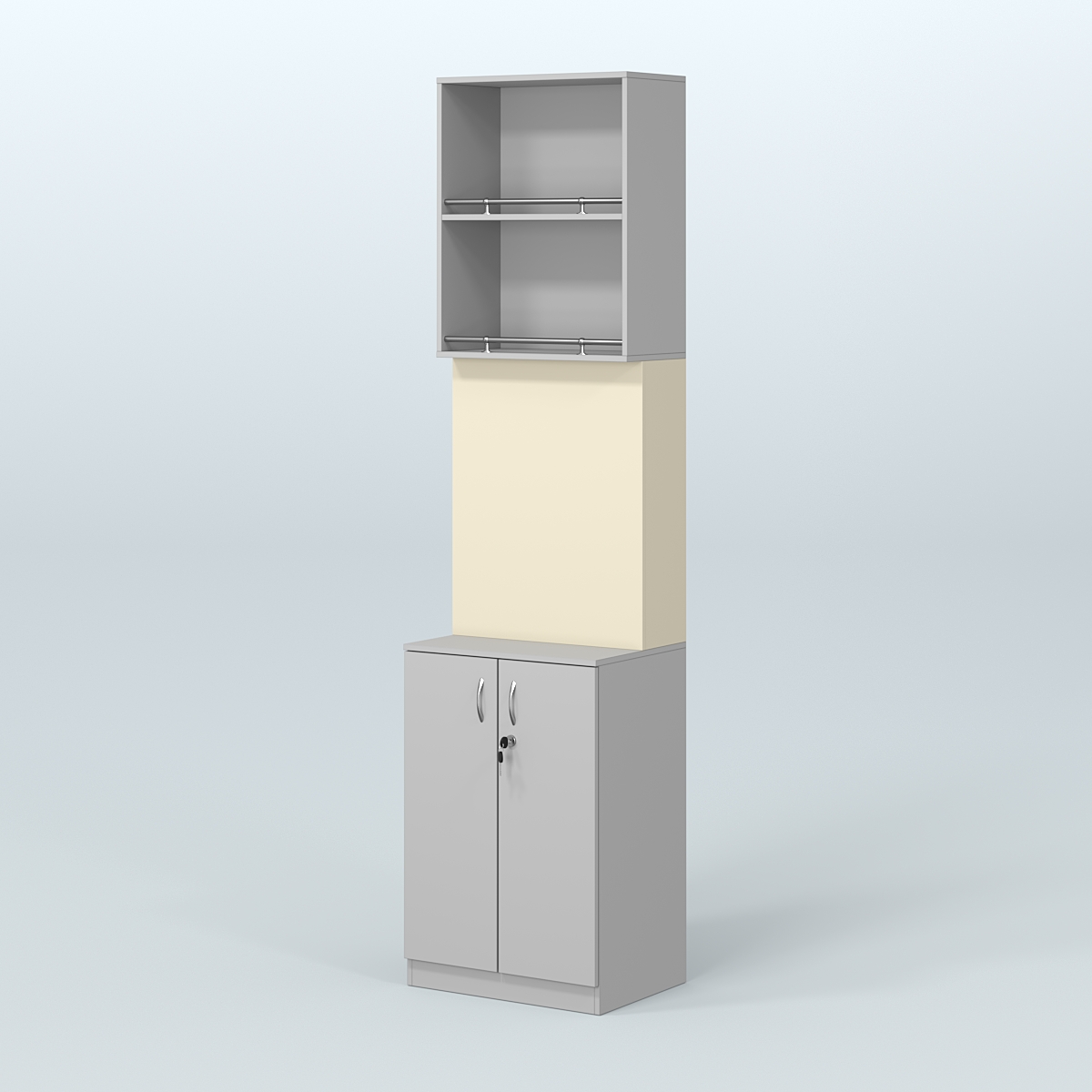 Специализи- рованный стеллаж из ДСП с панелью под врезные краны для магазина разливного пива и рыбы BEER&FISH-СПД-04-600 Серый + Крем Вайс