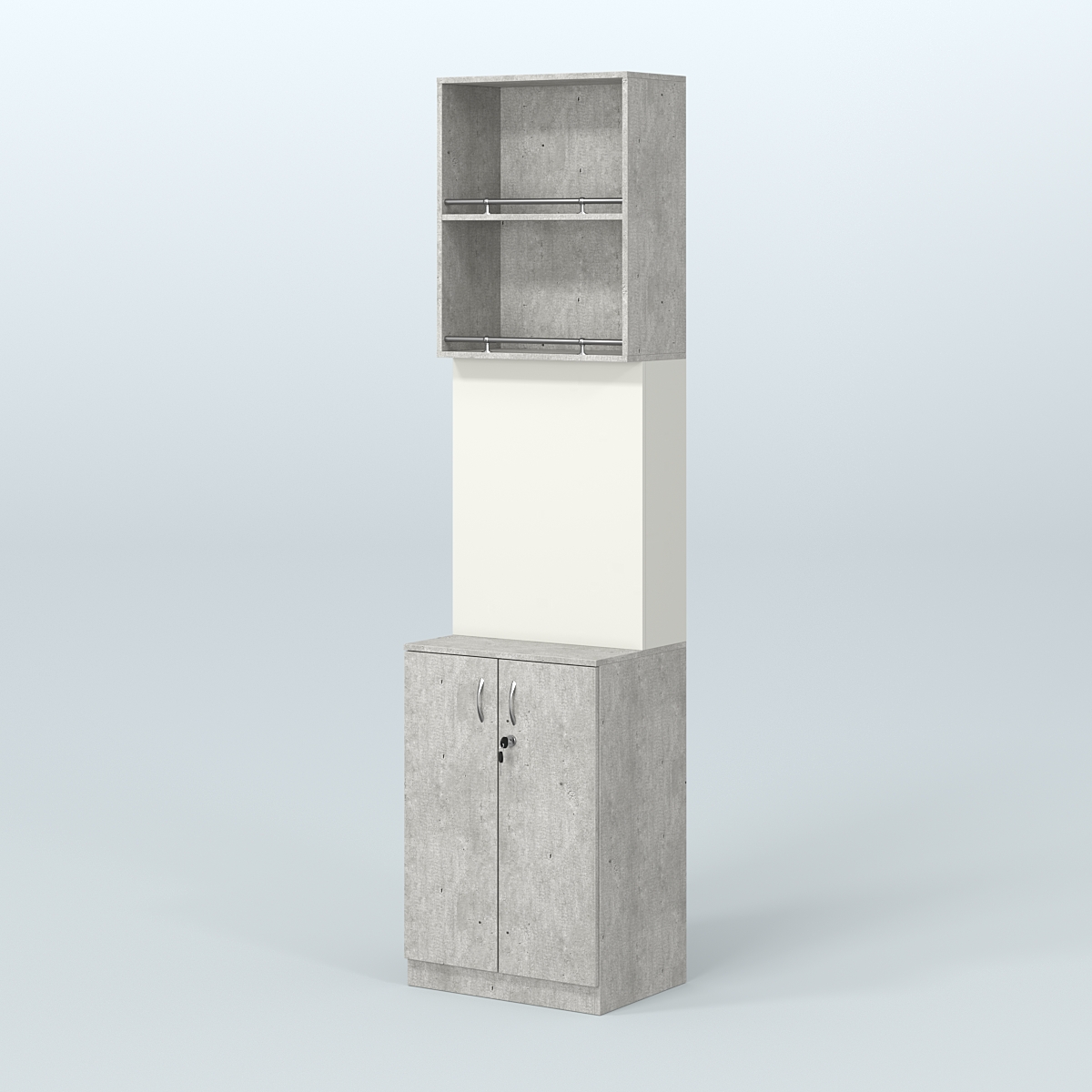 Специализи- рованный стеллаж из ДСП с панелью под врезные краны для магазина разливного пива и рыбы BEER&FISH-СПД-04-600 Метрополитан Грей + Белый