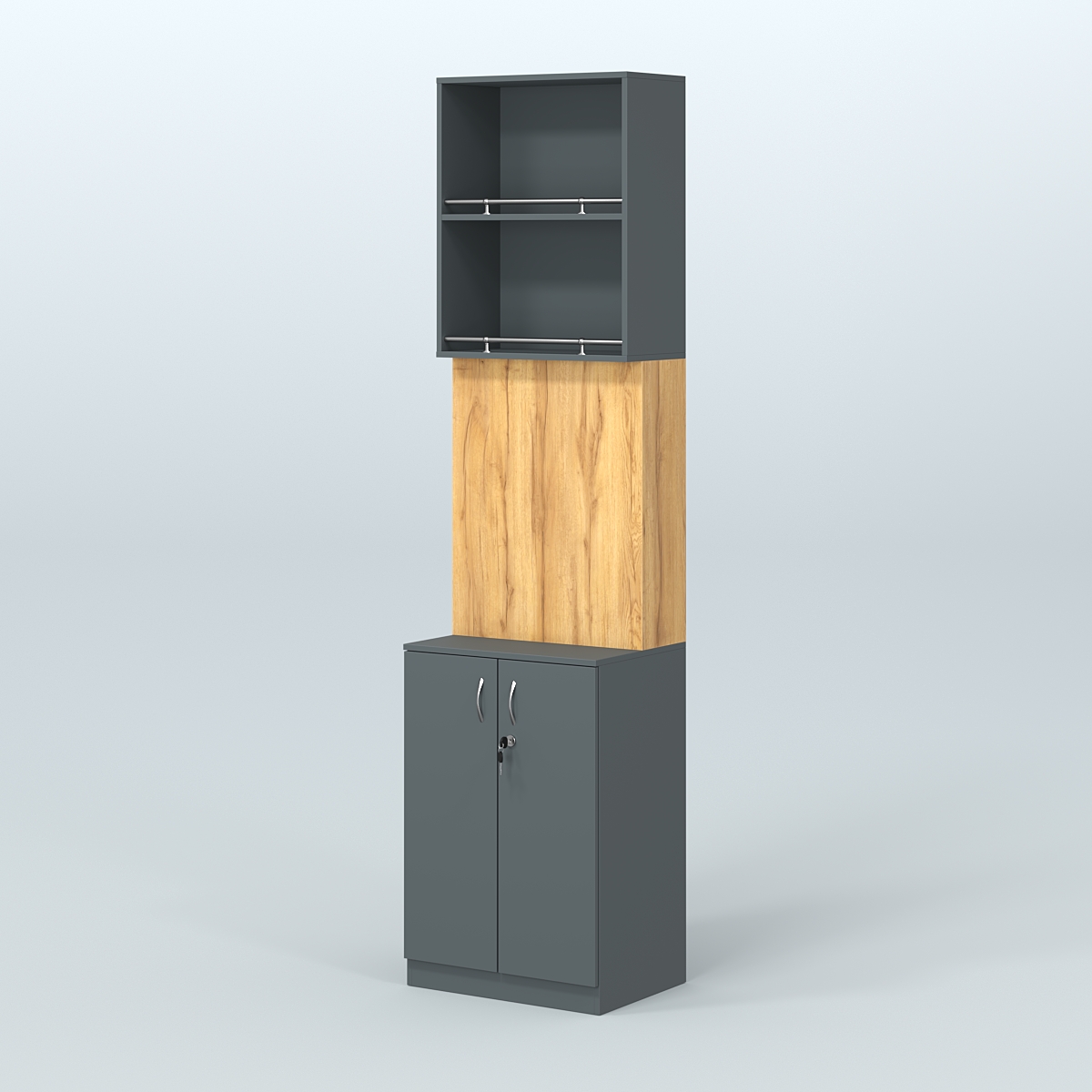 Специализи- рованный стеллаж из ДСП с панелью под врезные краны для магазина разливного пива и рыбы BEER&FISH-СПД-04-600 Темно-Серый  + Дуб Золотистый