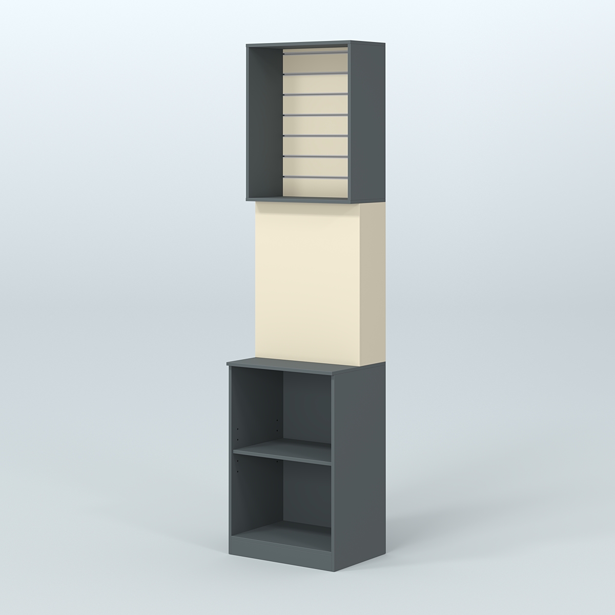 Специализи- рованный стеллаж из ДСП под врезные краны с высокой антресолью для продажи разливного пива и рыбы BEER&FISH-СПД-05 Темно-серый и Крем Вайс U2601-U2236