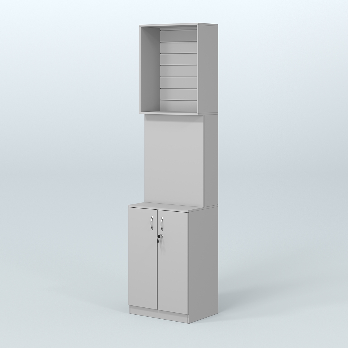 Специализи- рованный стеллаж из ДСП под врезные краны с высоким накопителем узкой конструкции для магазина разливного пива и рыбы BEER&FISH-СПД-06-600 Серый