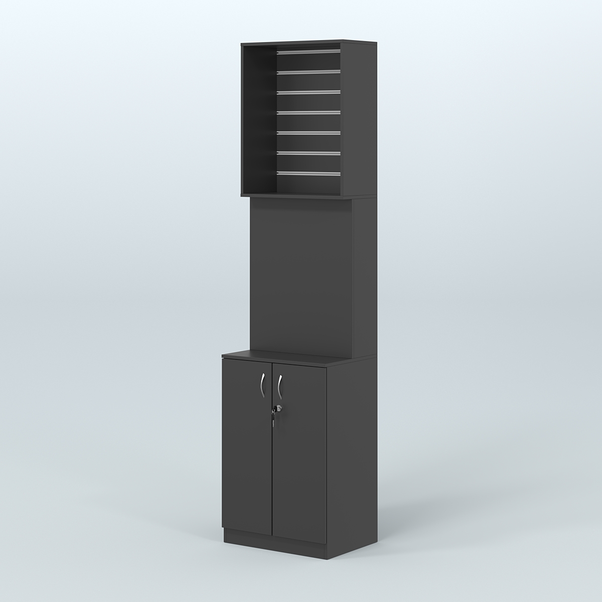 Специализи- рованный стеллаж из ДСП под врезные краны с высоким накопителем узкой конструкции для магазина разливного пива и рыбы BEER&FISH-СПД-06-600 Черный