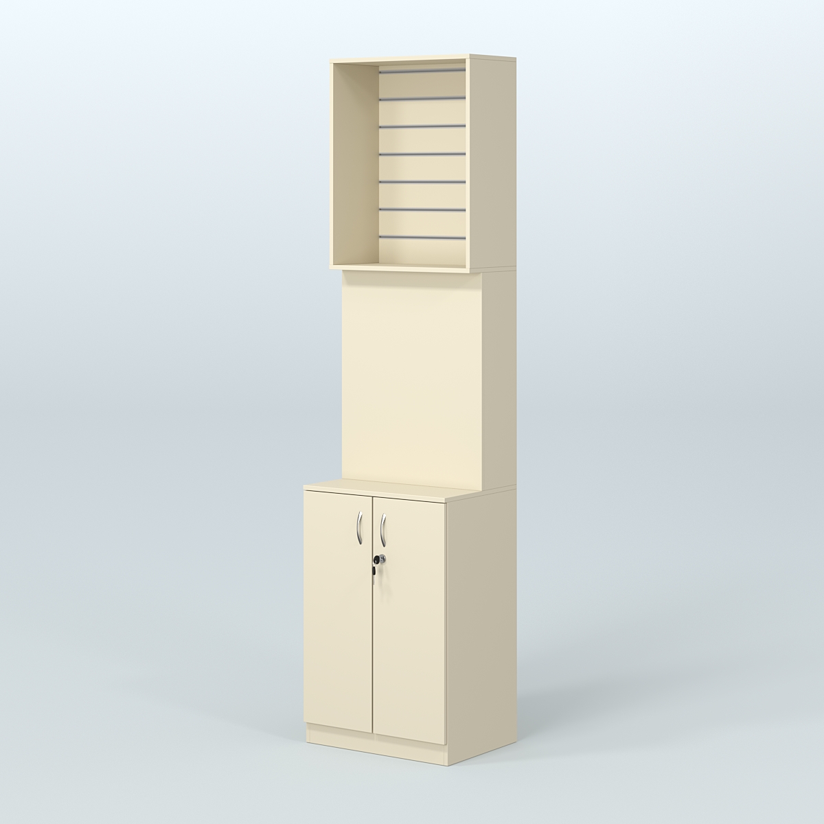 Специализи- рованный стеллаж из ДСП под врезные краны с высоким накопителем узкой конструкции для магазина разливного пива и рыбы BEER&FISH-СПД-06-600 Крем Вайс