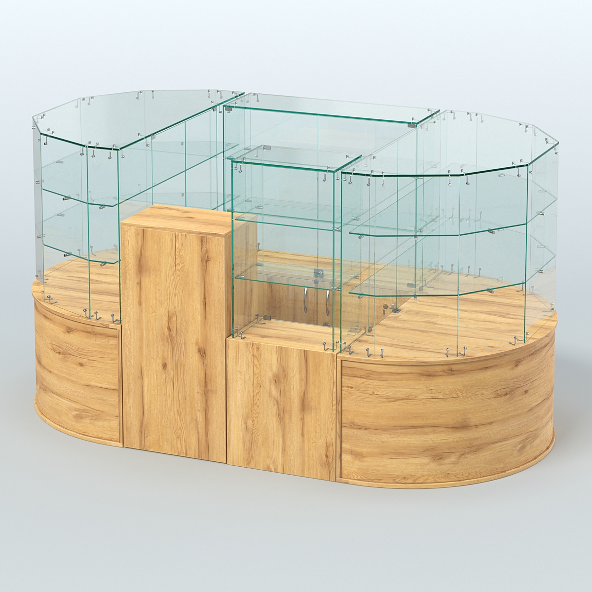 Круглый стеклянный островок-павильон серии КОЛЬЦО с радиусными углами №1 Дуб Золотистый