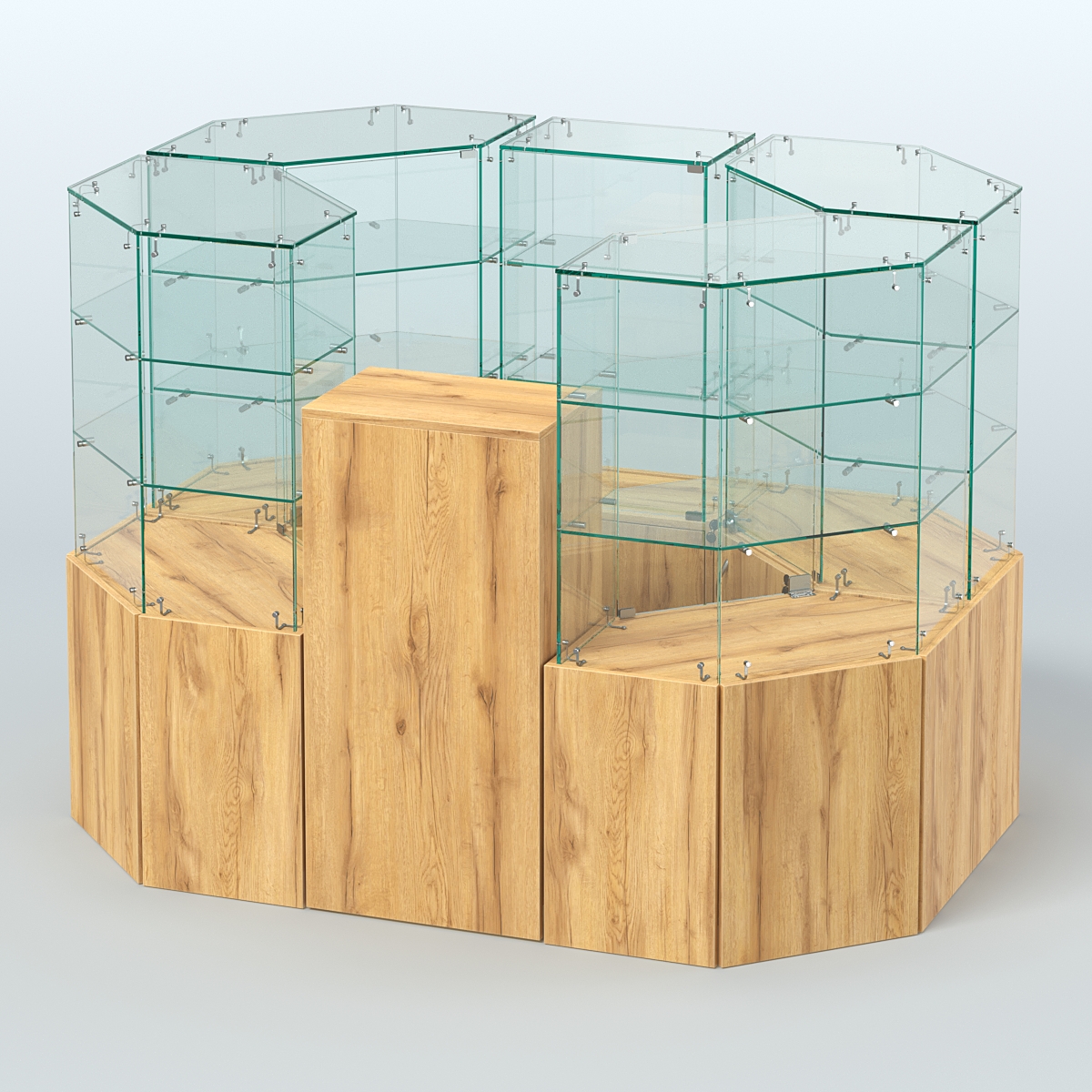 Стеклянный островок-павильон серии КОЛЬЦО шестигранный №4 Дуб Золотистый