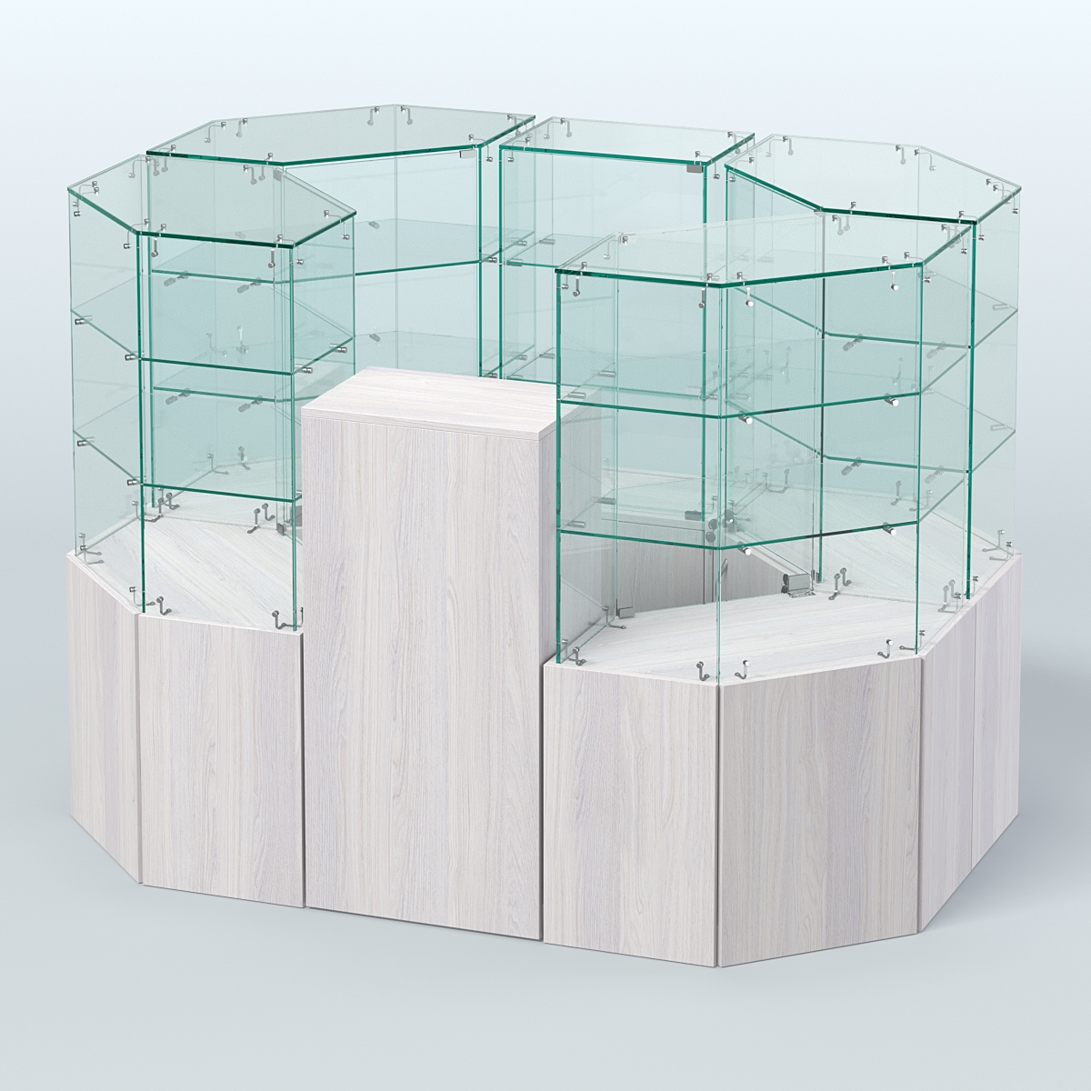 Стеклянный островок-павильон серии КОЛЬЦО шестигранный №4 Ясень Анкор светлый