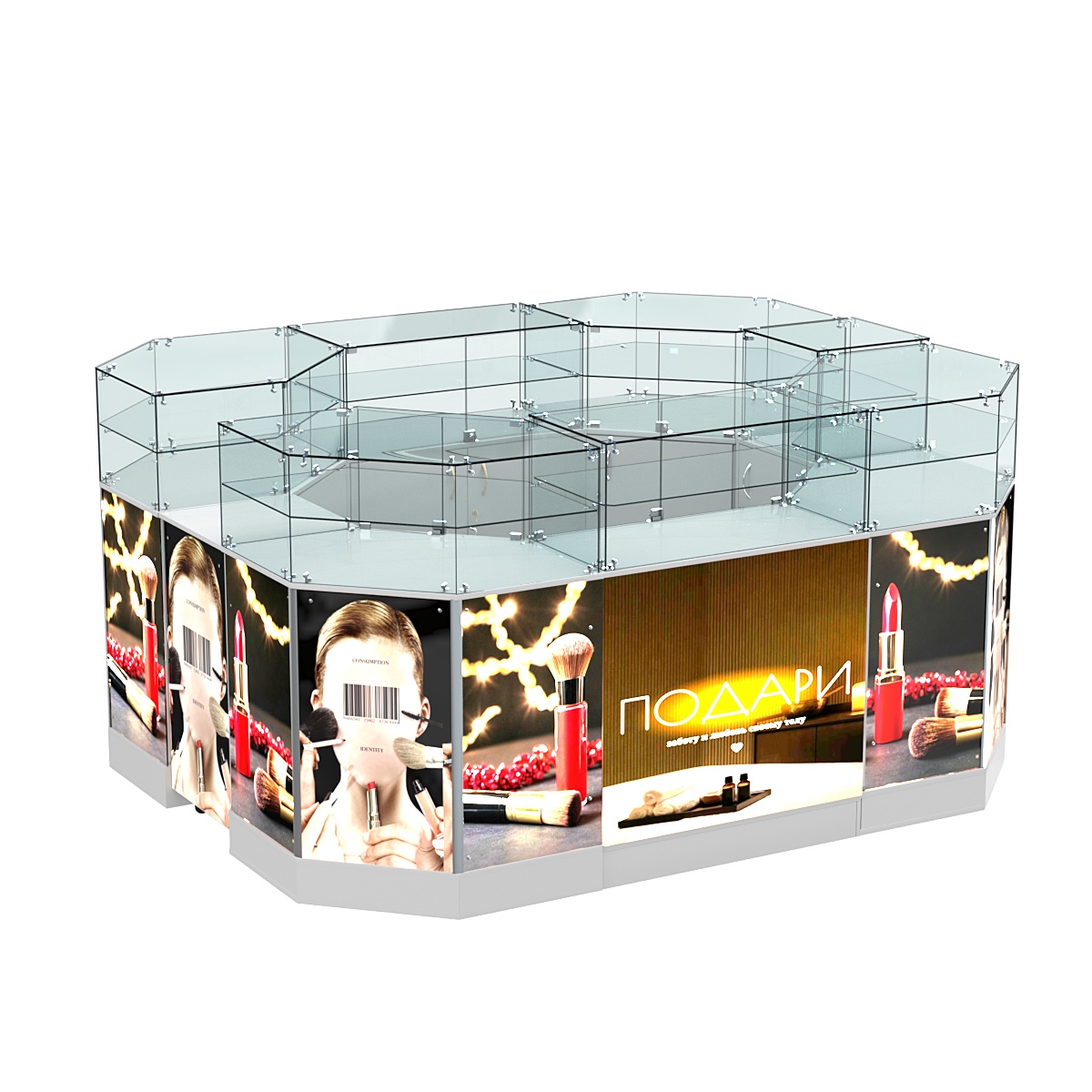 Торговый островок со световым коробом и стеклянными полками №1-2 (6,28 кв. м) Серый
