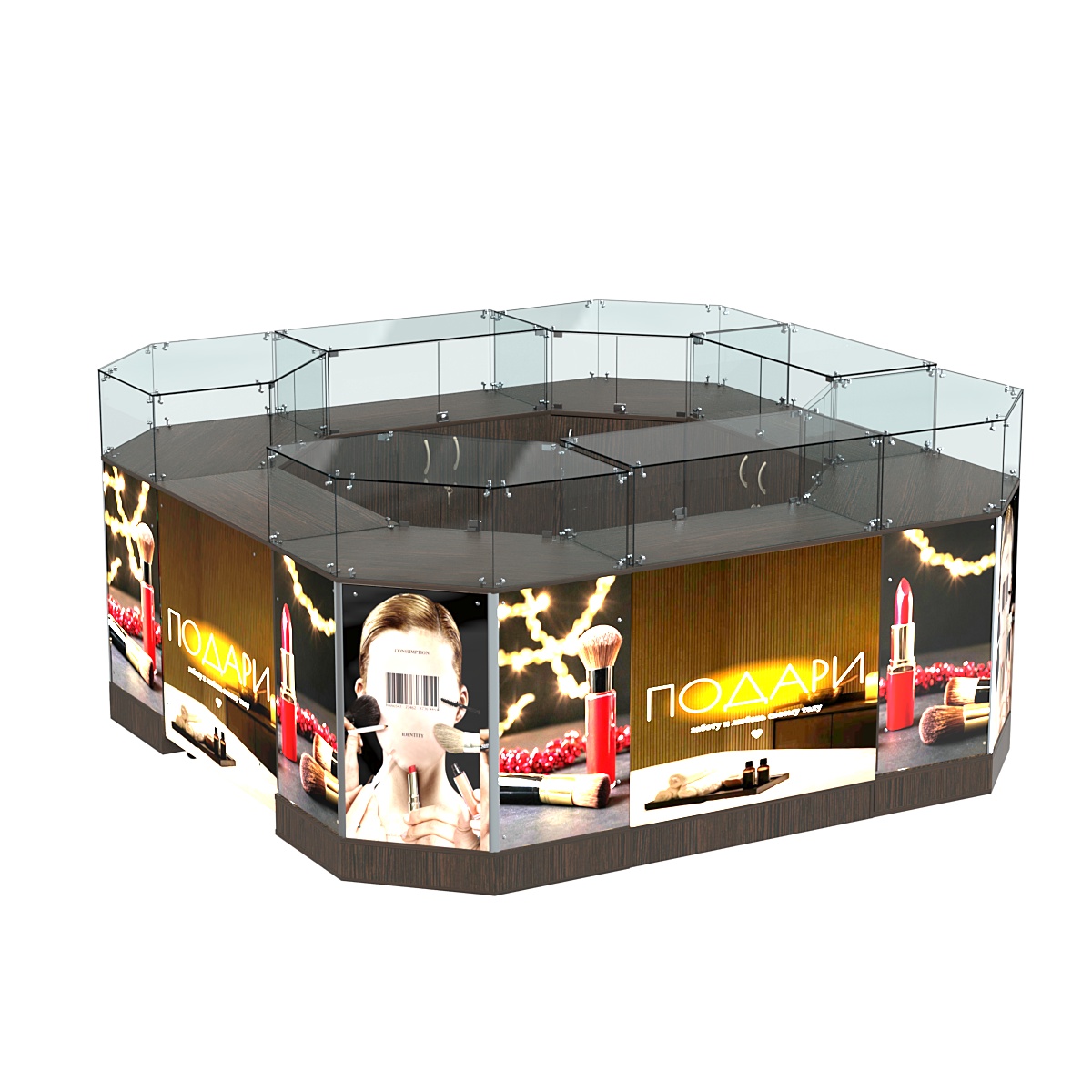 Торговый островок со световым коробом и прозрачным верхом №2-1 (7,66 кв. м) Дуб Венге