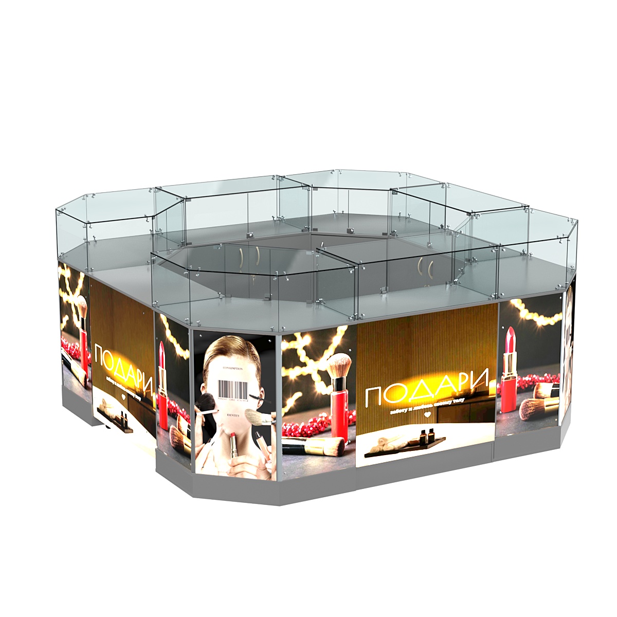 Торговый островок со световым коробом и прозрачным верхом №2-1 (7,66 кв. м) Темно-Серый