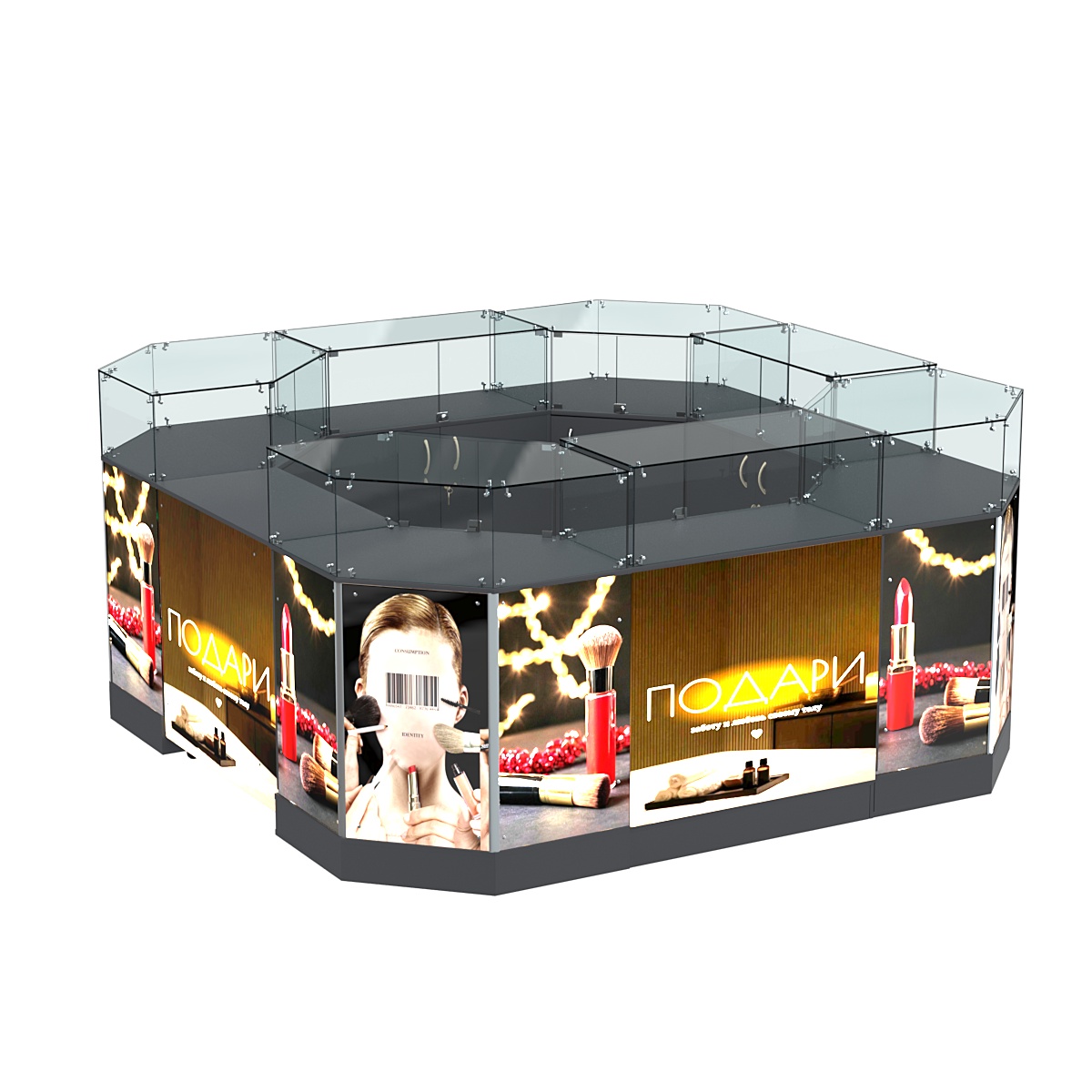 Торговый островок со световым коробом и прозрачным верхом №2-1 (7,66 кв. м) Антрацит