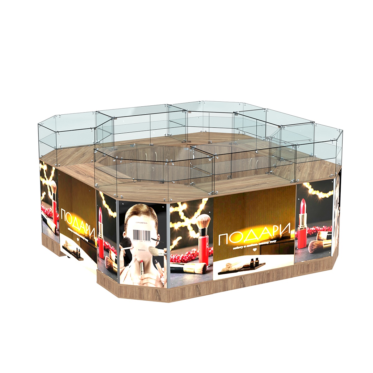 Торговый островок со световым коробом и скошенными углами №2-2 (7,66 кв. м) Дуб Канзас коричневый