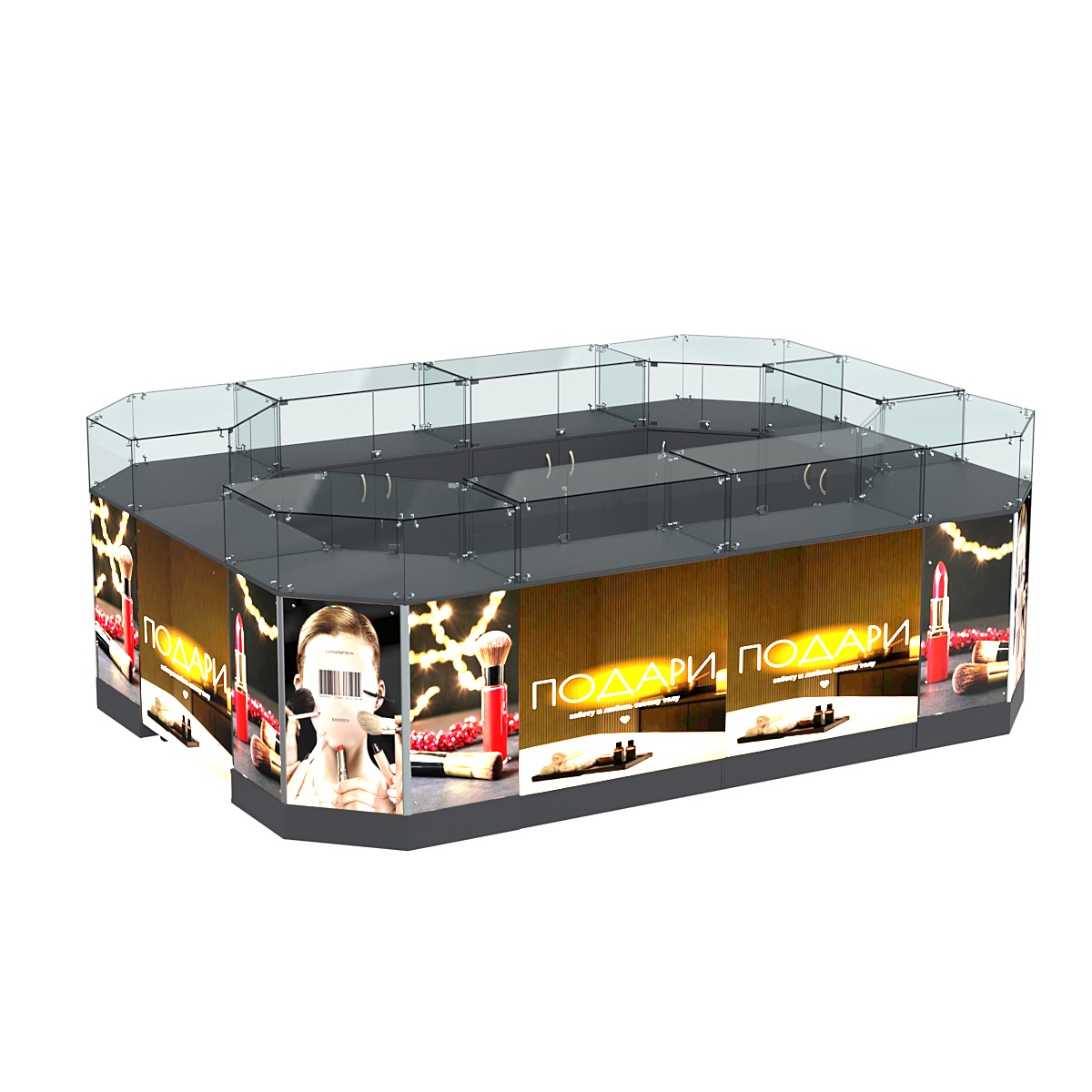 Торговый островок большой со световым коробом №3-1 (10,43 кв. м) Антрацит
