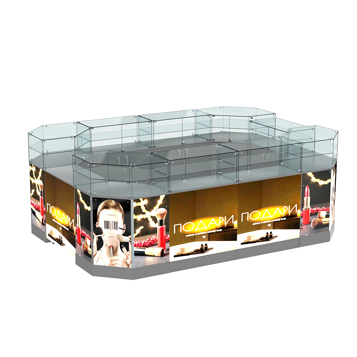 Торговый островок со световым коробом и дверками №3-2 (10,43 кв. м) Темно-Серый