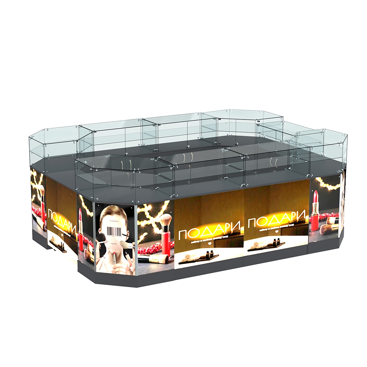 Торговый островок со световым коробом и дверками №3-2 (10,43 кв. м) Антрацит