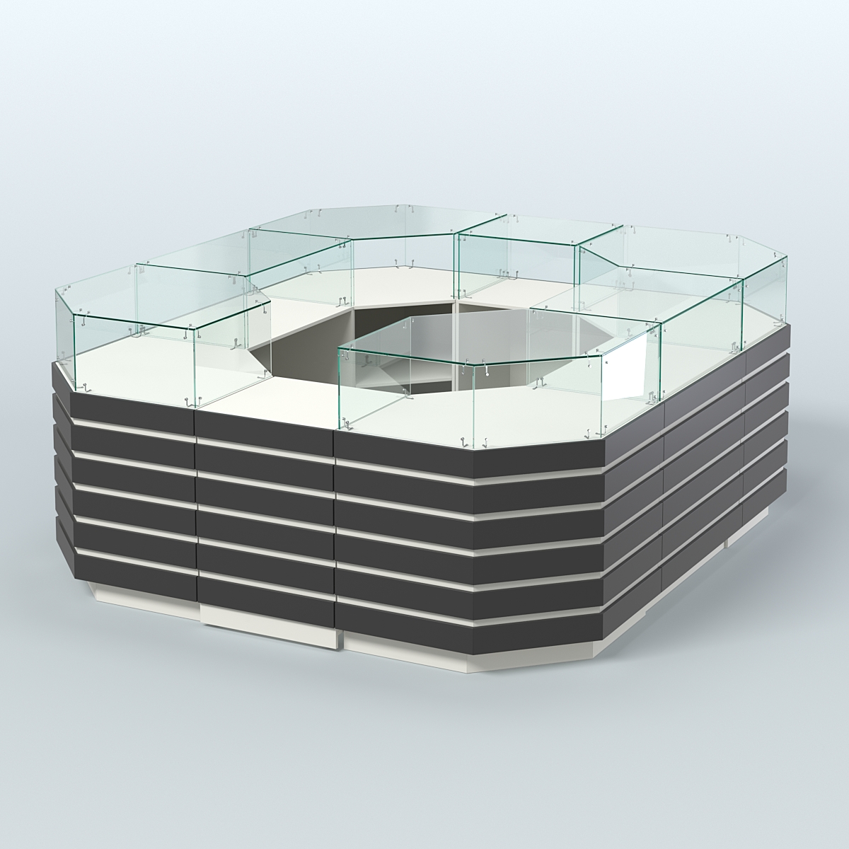 Торговый островок с декоративными накладками №1 равносторонний (6,48 кв.м) Белый и Черный