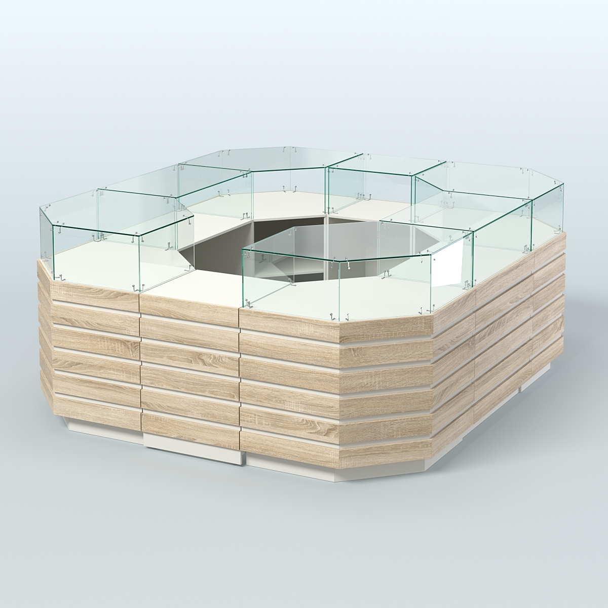 Торговый островок с декоративными накладками №1 равносторонний (6,48 кв.м) Белый + Дуб Сонома