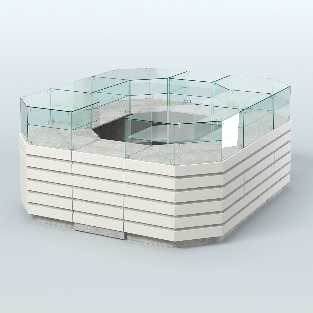 Торговый островок с декоративными накладками №2 восьмиугольный (6,48 кв.м) Метрополитан Грей + Белый