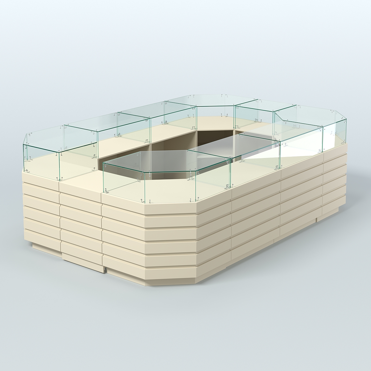 Торговый островок с высоким накопителем и декоративными накладками №3 (8, 64 кв.м) Крем Вайс