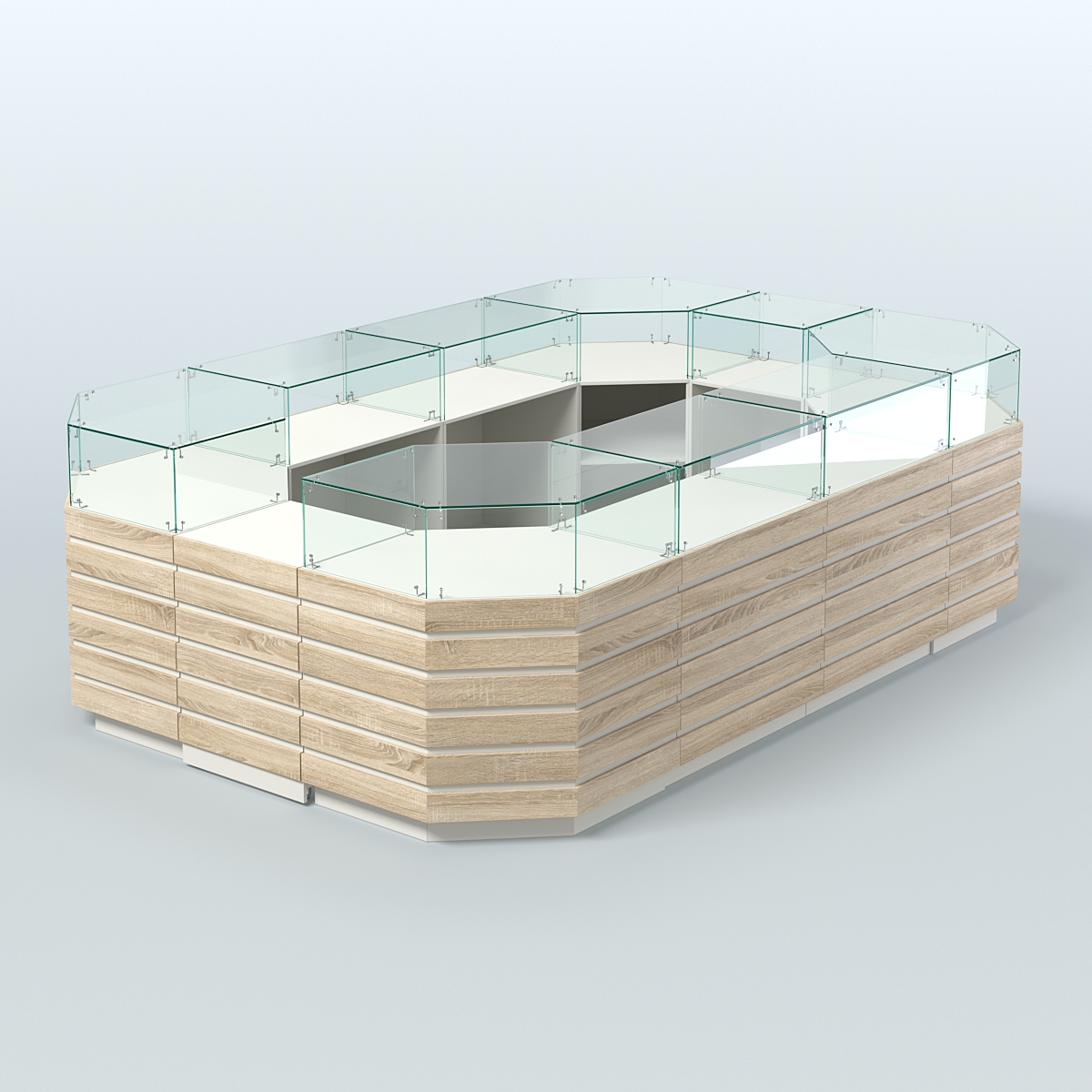 Торговый островок с высоким накопителем и декоративными накладками №3 (8, 64 кв.м) Белый + Дуб Сонома