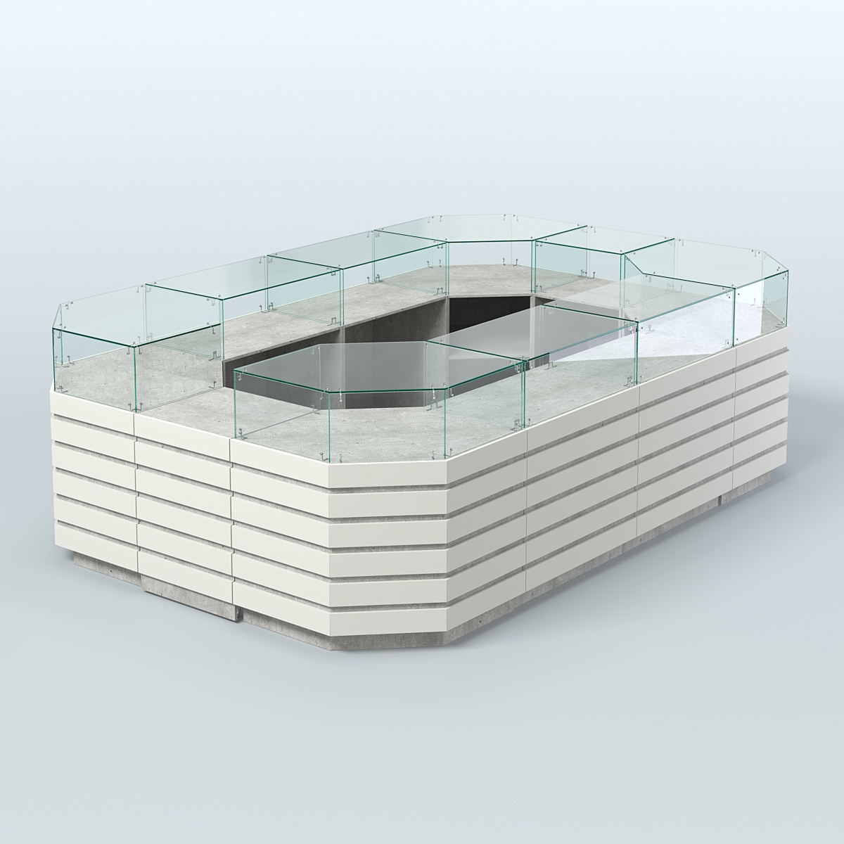 Торговый островок с высоким накопителем и декоративными накладками №3 (8, 64 кв.м) Метрополитан Грей + Белый