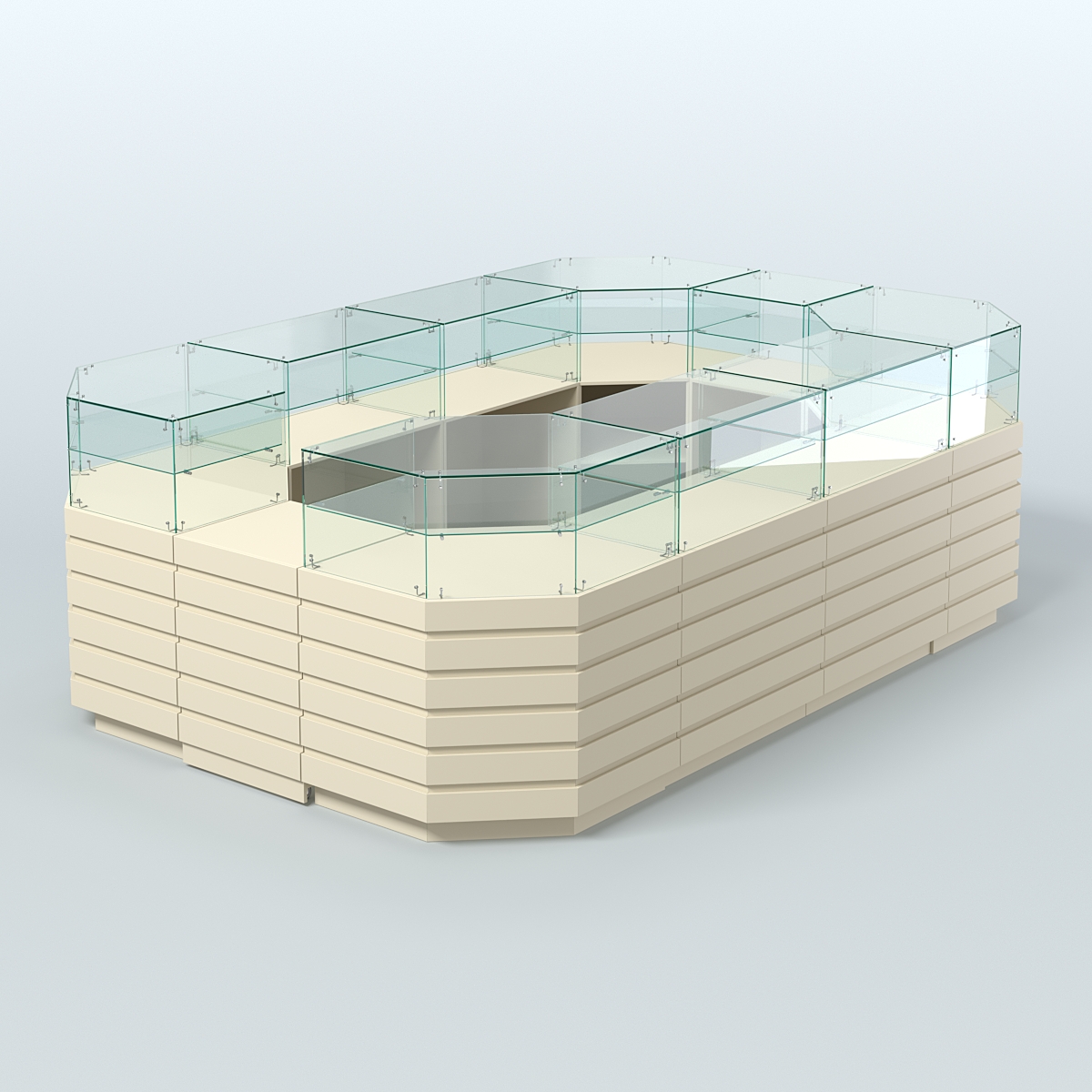 Торговый островок со стеклянным верхом и декоративными накладками №4 (8, 64 кв.м) Крем Вайс