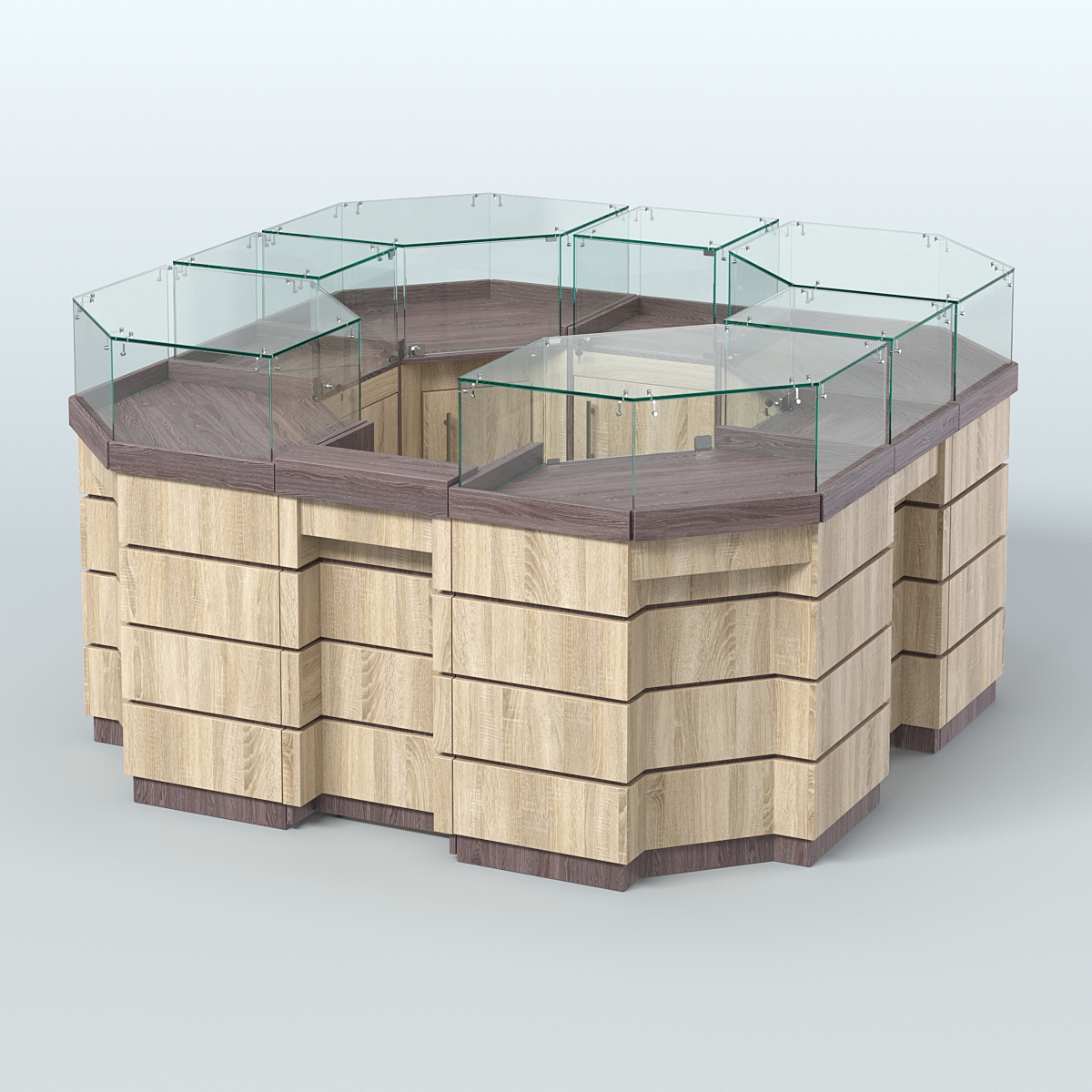 Торговый островок GOLD №2 восьмиугольный (4,04 кв.м) Ясень Анкор темный и Дуб Сонома