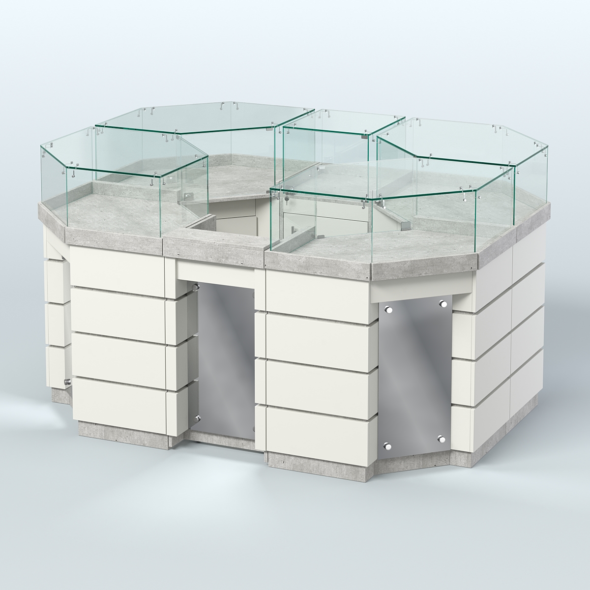 Торговый островок GOLD с зеркальным фасадом №1-1 (3,13 кв.м) Метрополитан Грей + Белый