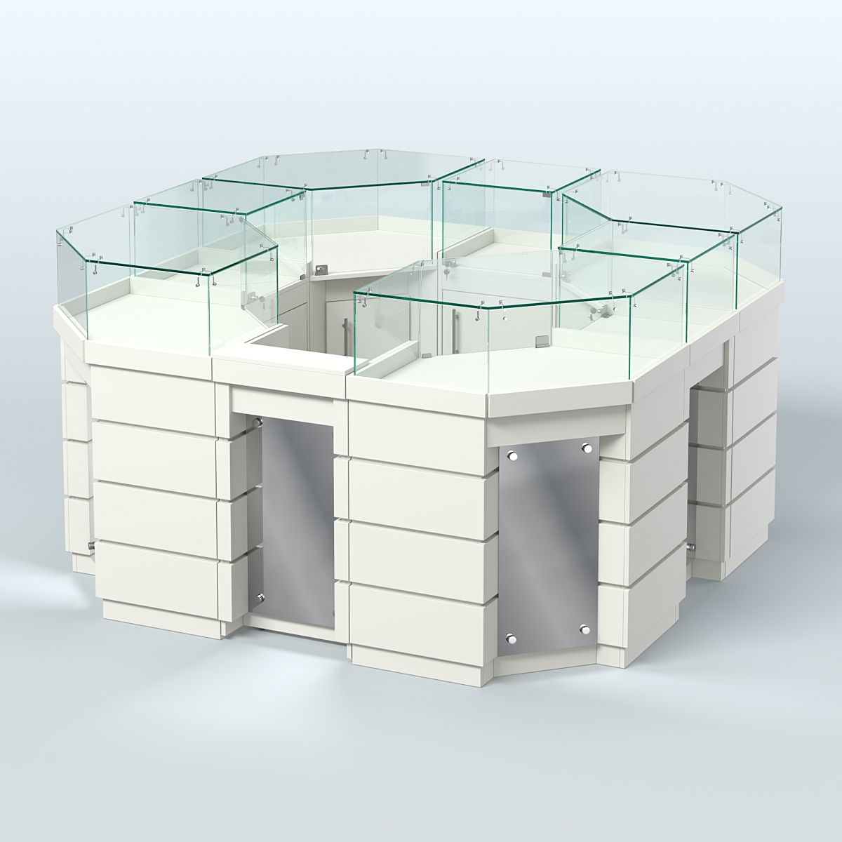 Торговый островок GOLD с зеркальным фасадом восьмиугольный №2-1 (4,04 кв.м) Белый