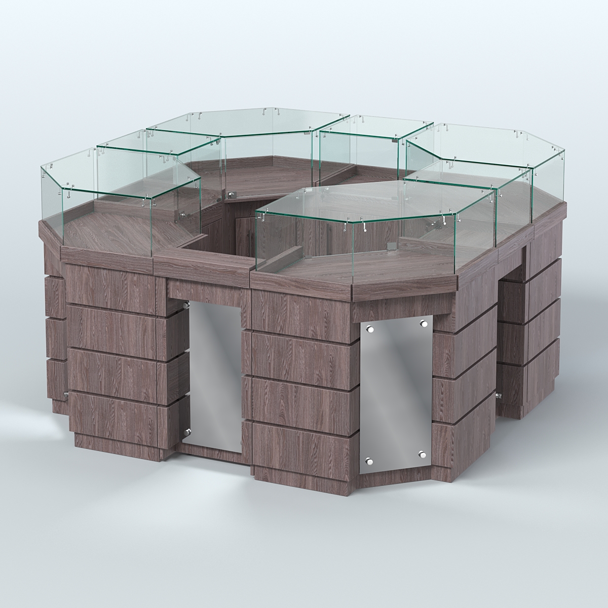 Торговый островок GOLD с зеркальным фасадом восьмиугольный №2-1 (4,04 кв.м) Ясень Анкор темный