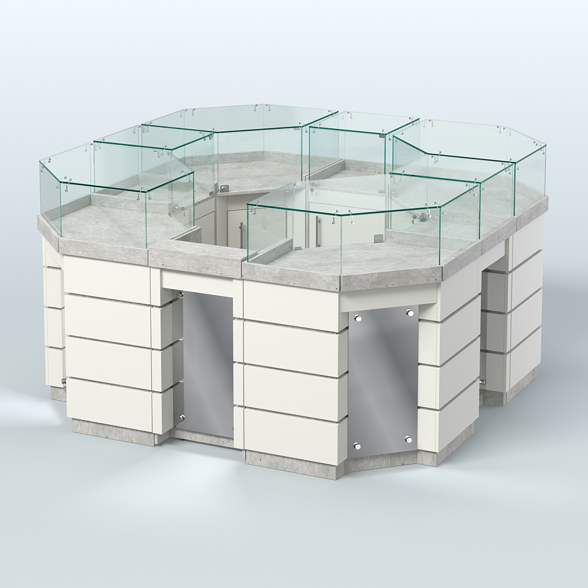 Торговый островок GOLD с зеркальным фасадом восьмиугольный №2-1 (4,04 кв.м) Метрополитан Грей + Белый