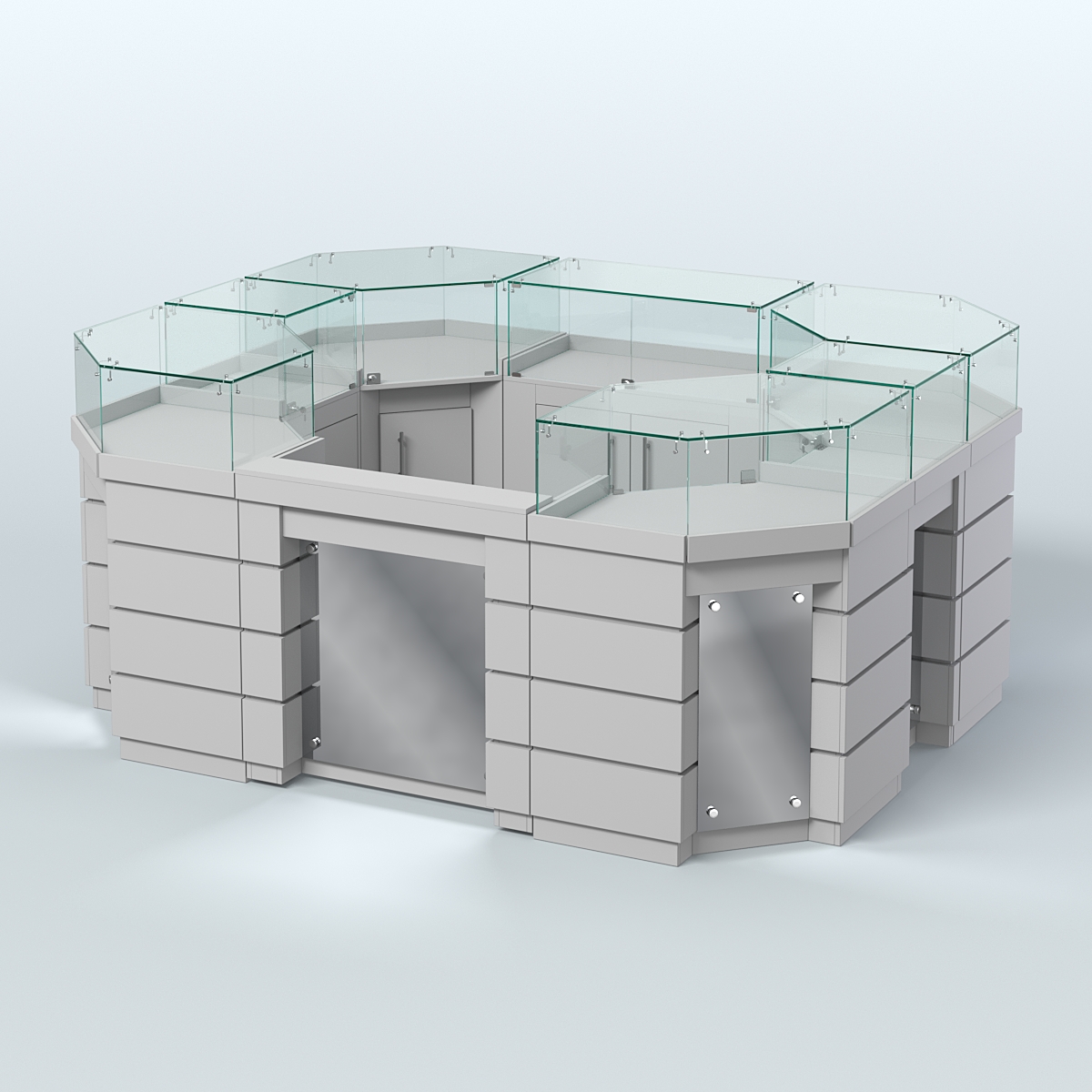 Торговый островок GOLD с зеркальным фасадом и дверками №3-1 (4,94 кв.м) Серый