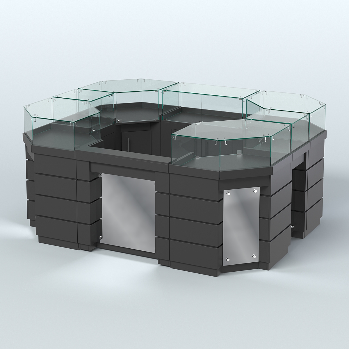 Торговый островок GOLD с зеркальным фасадом и дверками №3-1 (4,94 кв.м) Черный