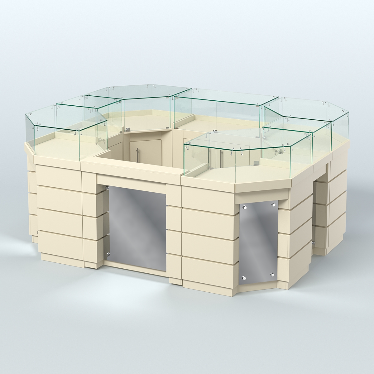 Торговый островок GOLD с зеркальным фасадом и дверками №3-1 (4,94 кв.м) Крем Вайс