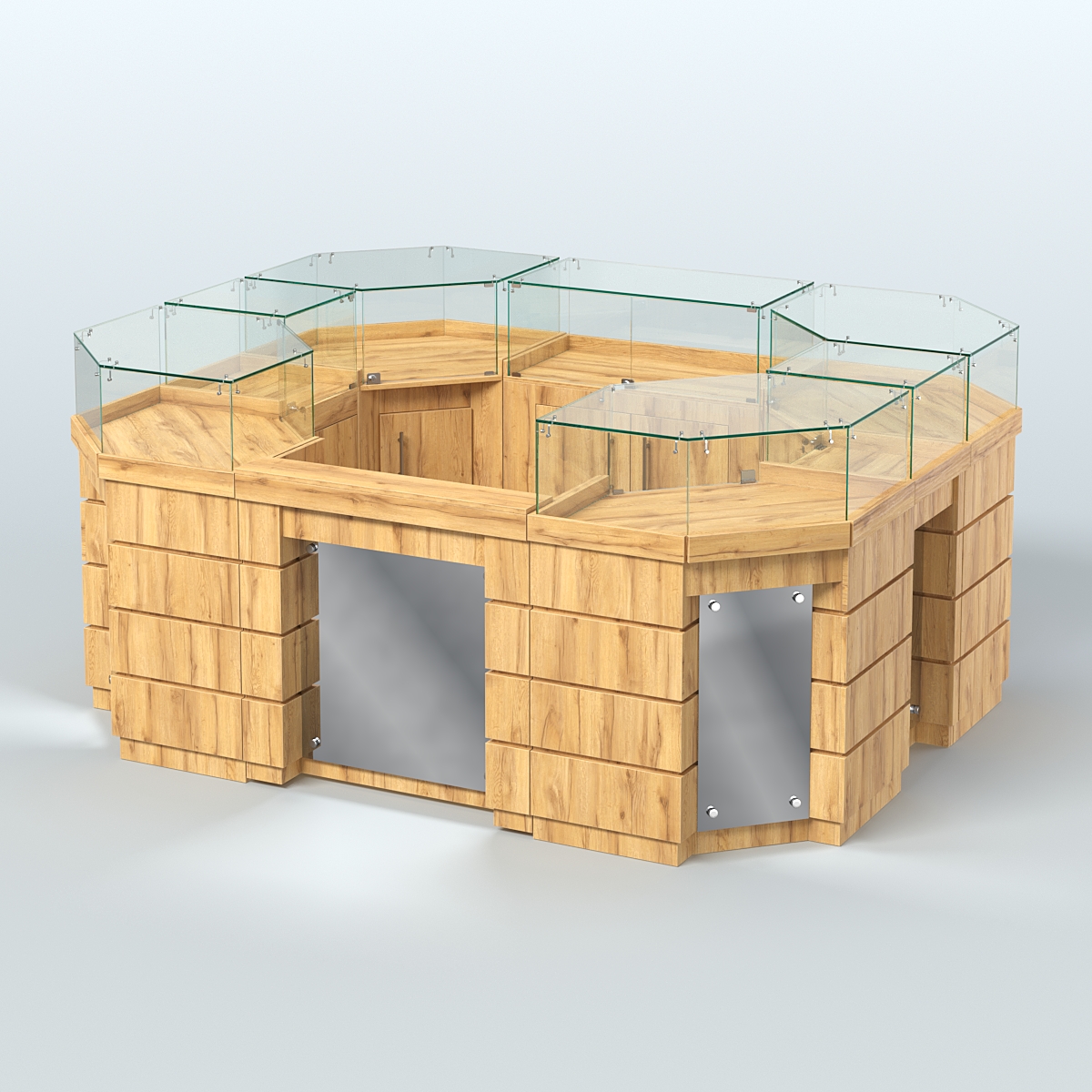 Торговый островок GOLD с зеркальным фасадом и дверками №3-1 (4,94 кв.м) Дуб Золотистый