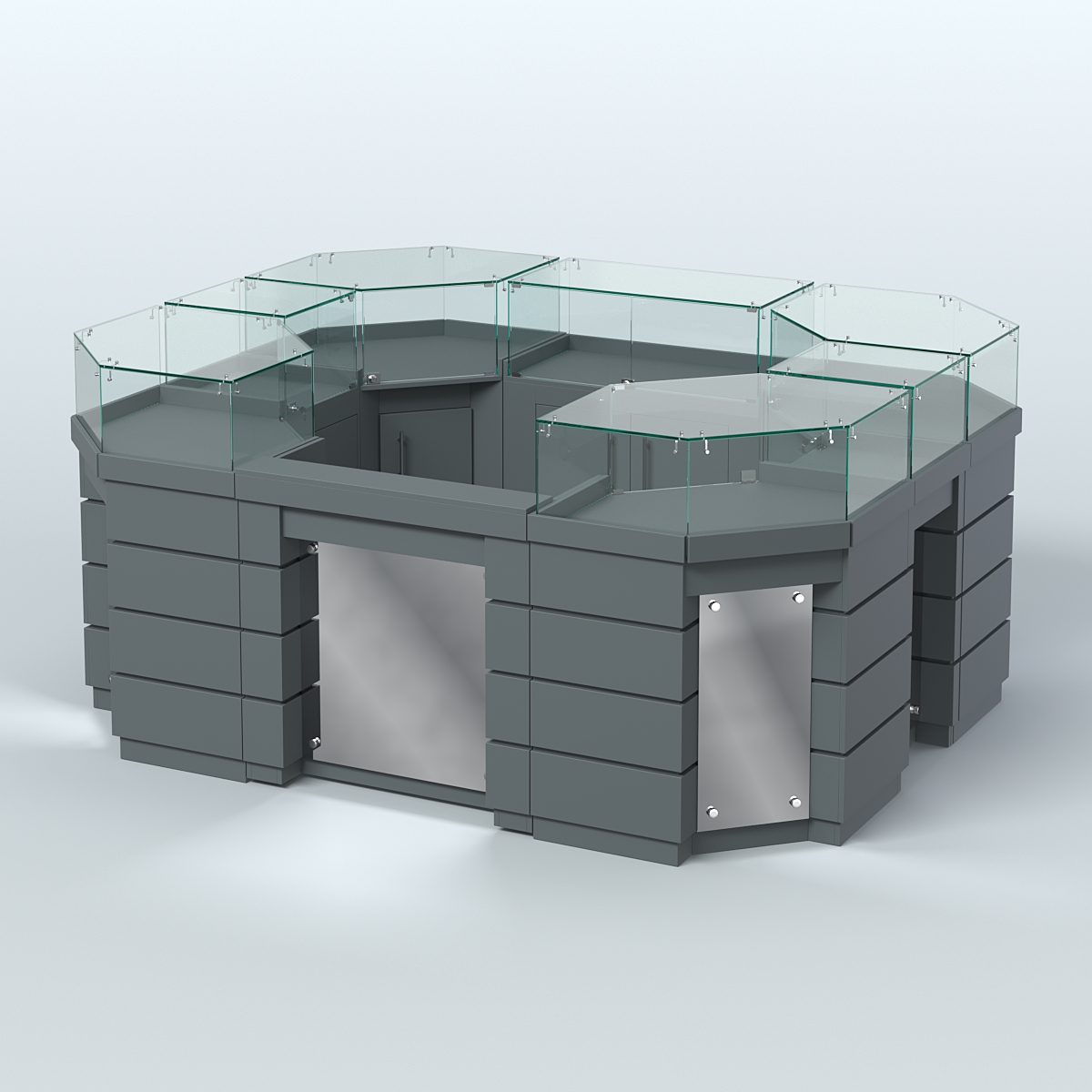 Торговый островок GOLD с зеркальным фасадом и дверками №3-1 (4,94 кв.м) Темно-Серый