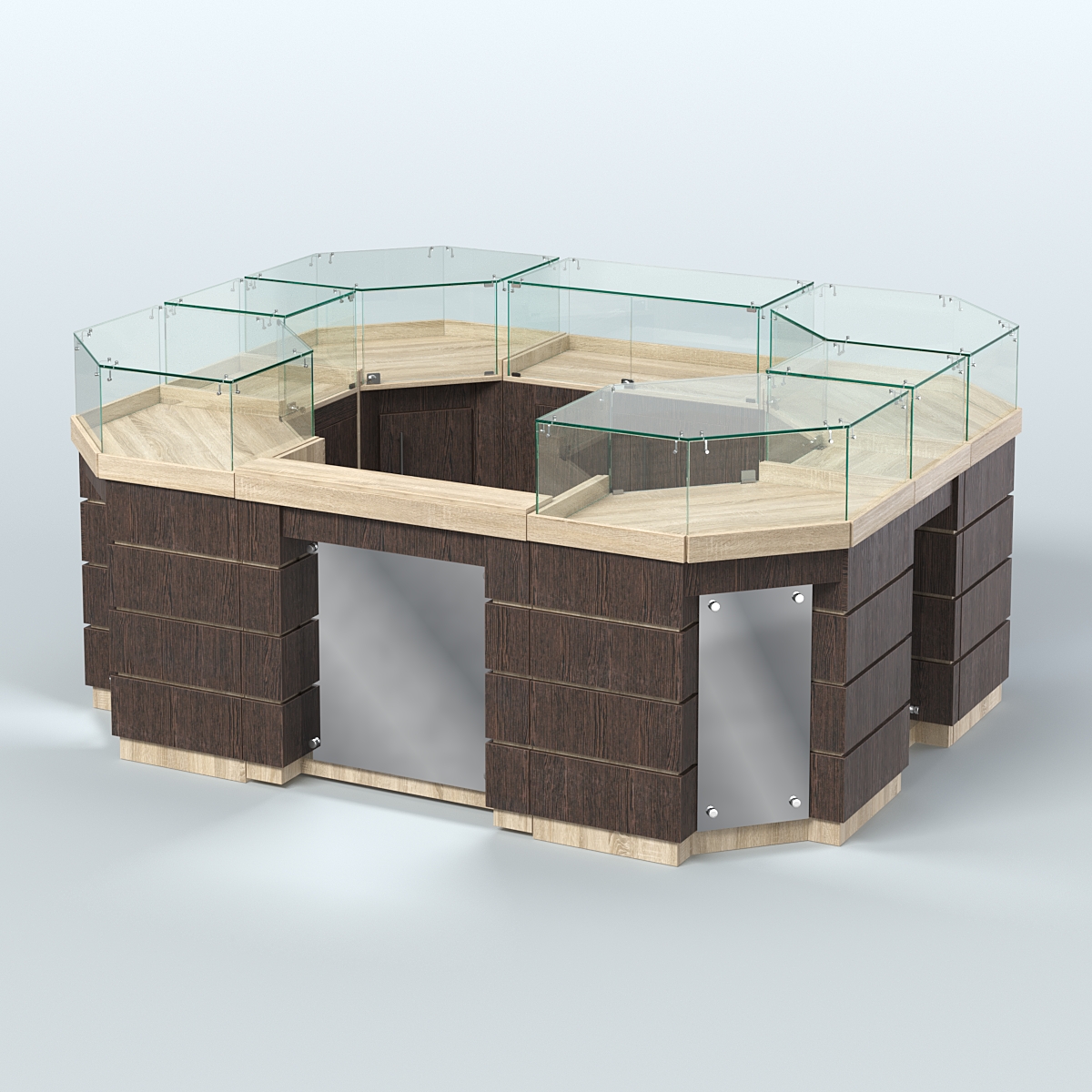 Торговый островок GOLD с зеркальным фасадом и дверками №3-1 (4,94 кв.м) Дуб Сонома + Дуб Венге