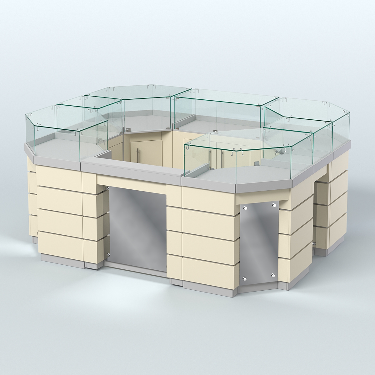 Торговый островок GOLD с зеркальным фасадом и дверками №3-1 (4,94 кв.м) Серый + Крем Вайс