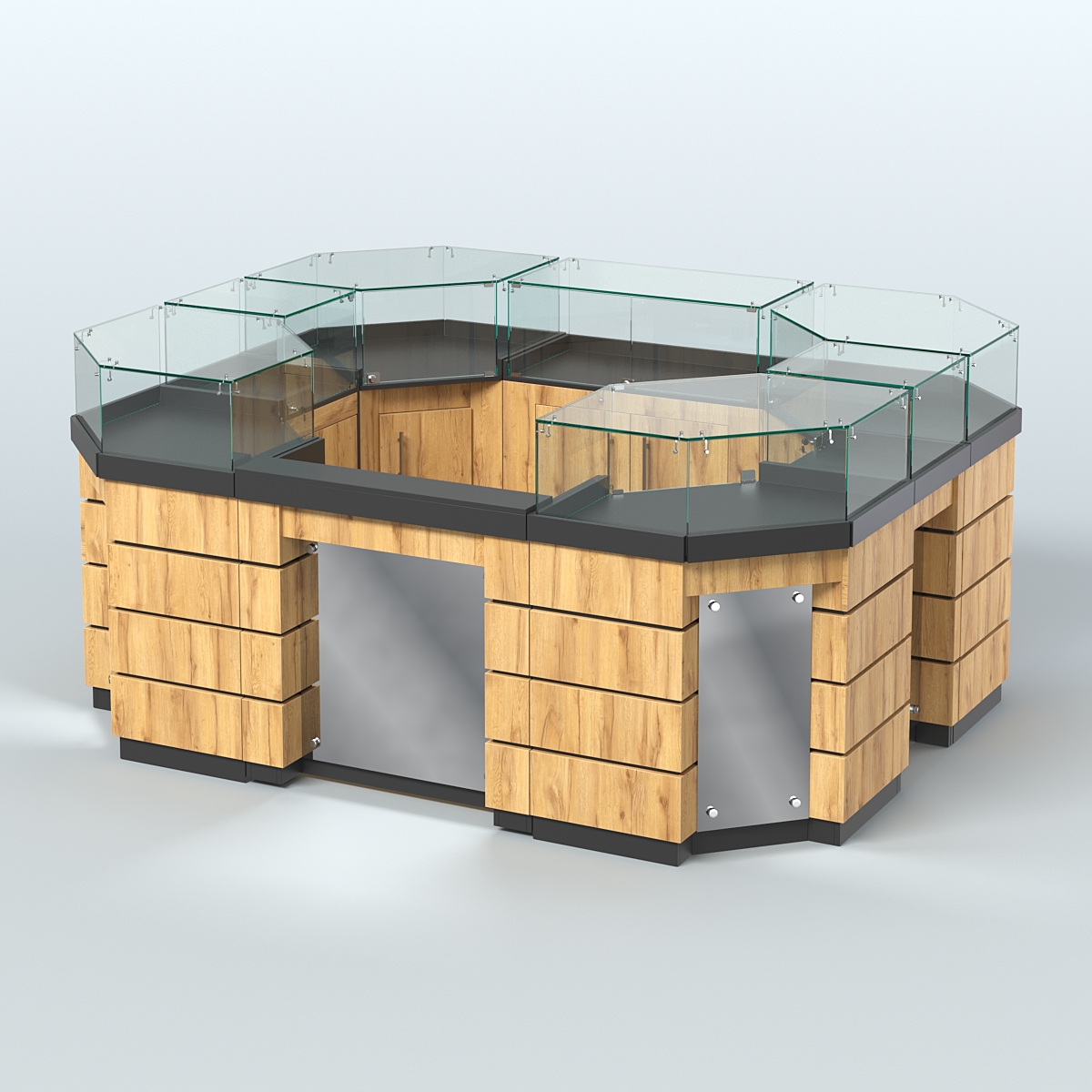 Торговый островок GOLD с зеркальным фасадом и дверками №3-1 (4,94 кв.м) Черный и Дуб Золотистый 10-U1148