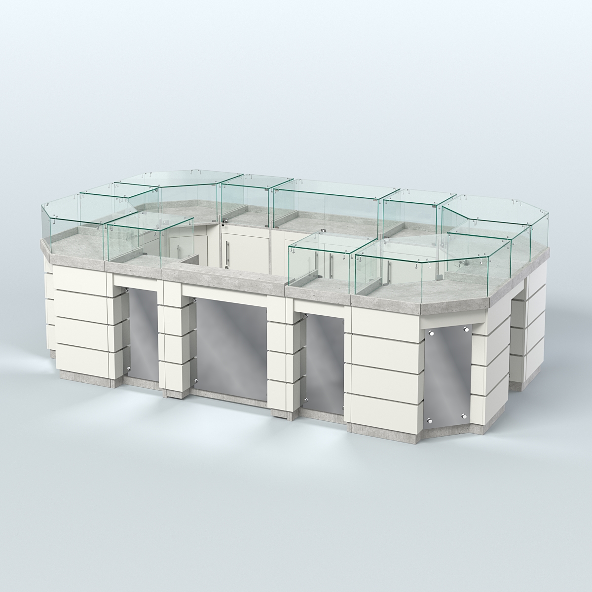 Торговый островок GOLD с зеркальным фасадом №4-1 (6,75 кв.м) Метрополитан Грей + Белый