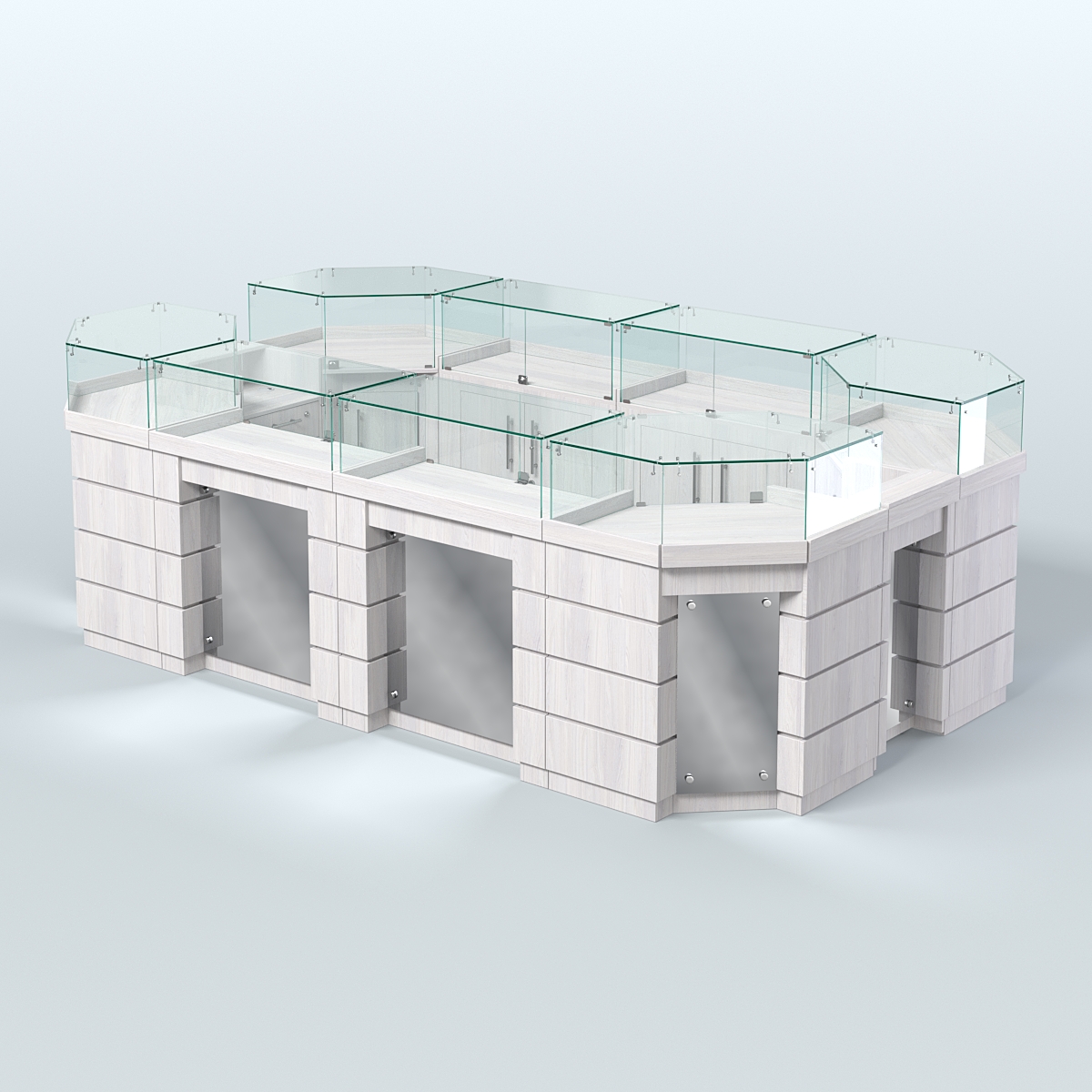 Торговый островок GOLD с зеркальным фасадом №5-1 (6,75 кв.м) Ясень Анкор светлый