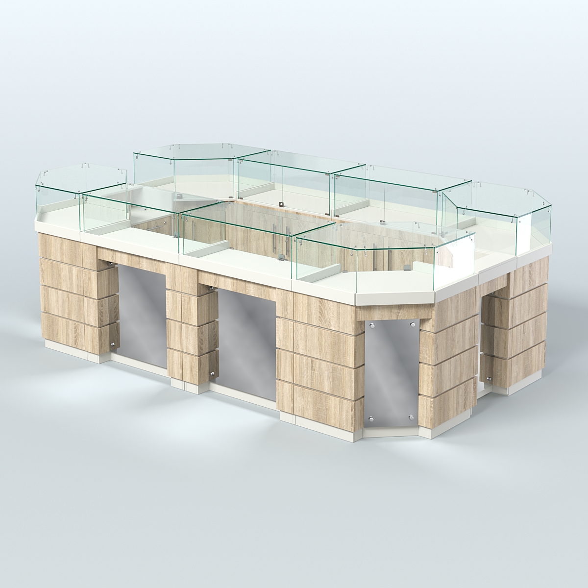 Торговый островок GOLD с зеркальным фасадом №5-1 (6,75 кв.м) Белый + Дуб Сонома