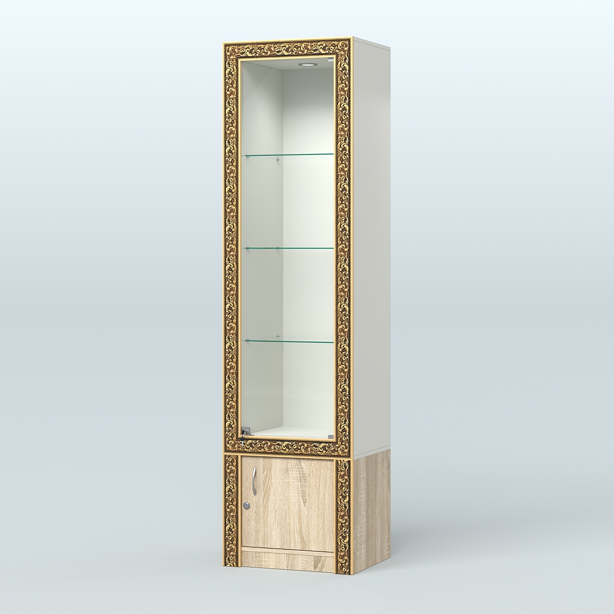 Витрина из ДСП с декором №ВБА-2 Белый + Дуб Сонома