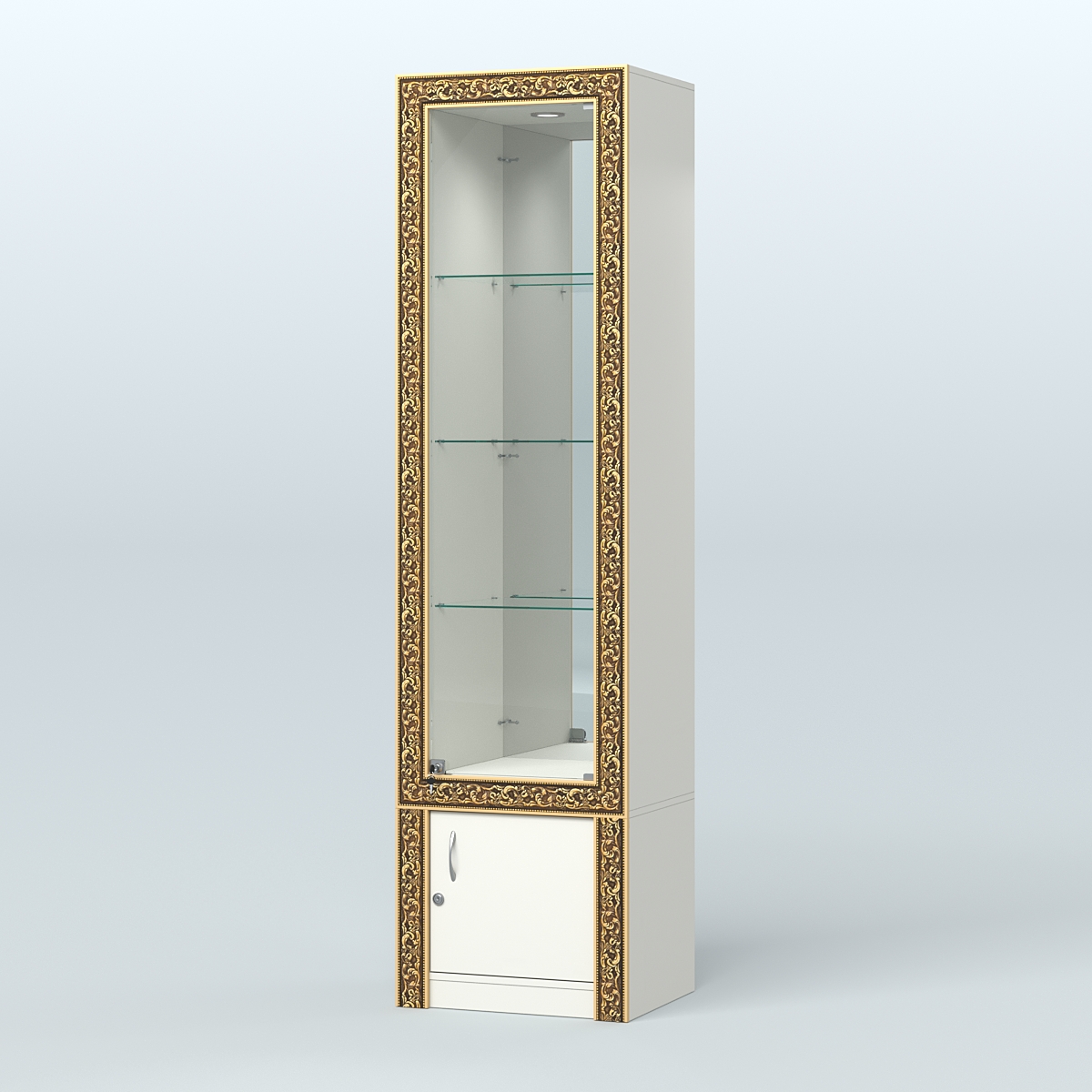 Витрина зеркальная с декором №ВБА-4 Белый