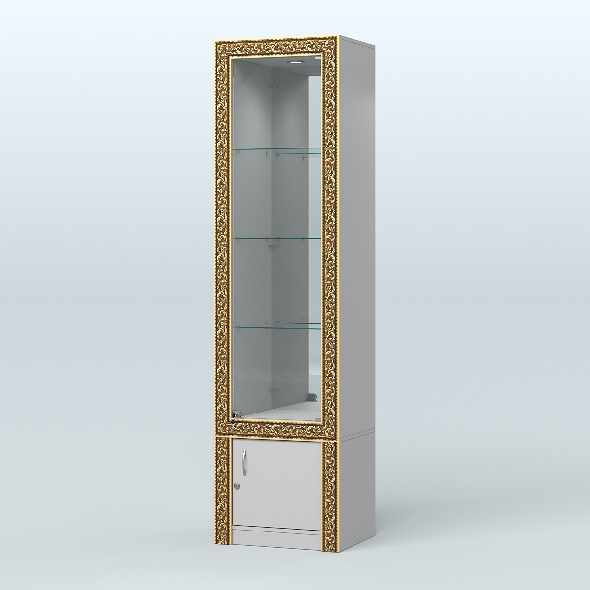Витрина зеркальная с декором №ВБА-4 Серый