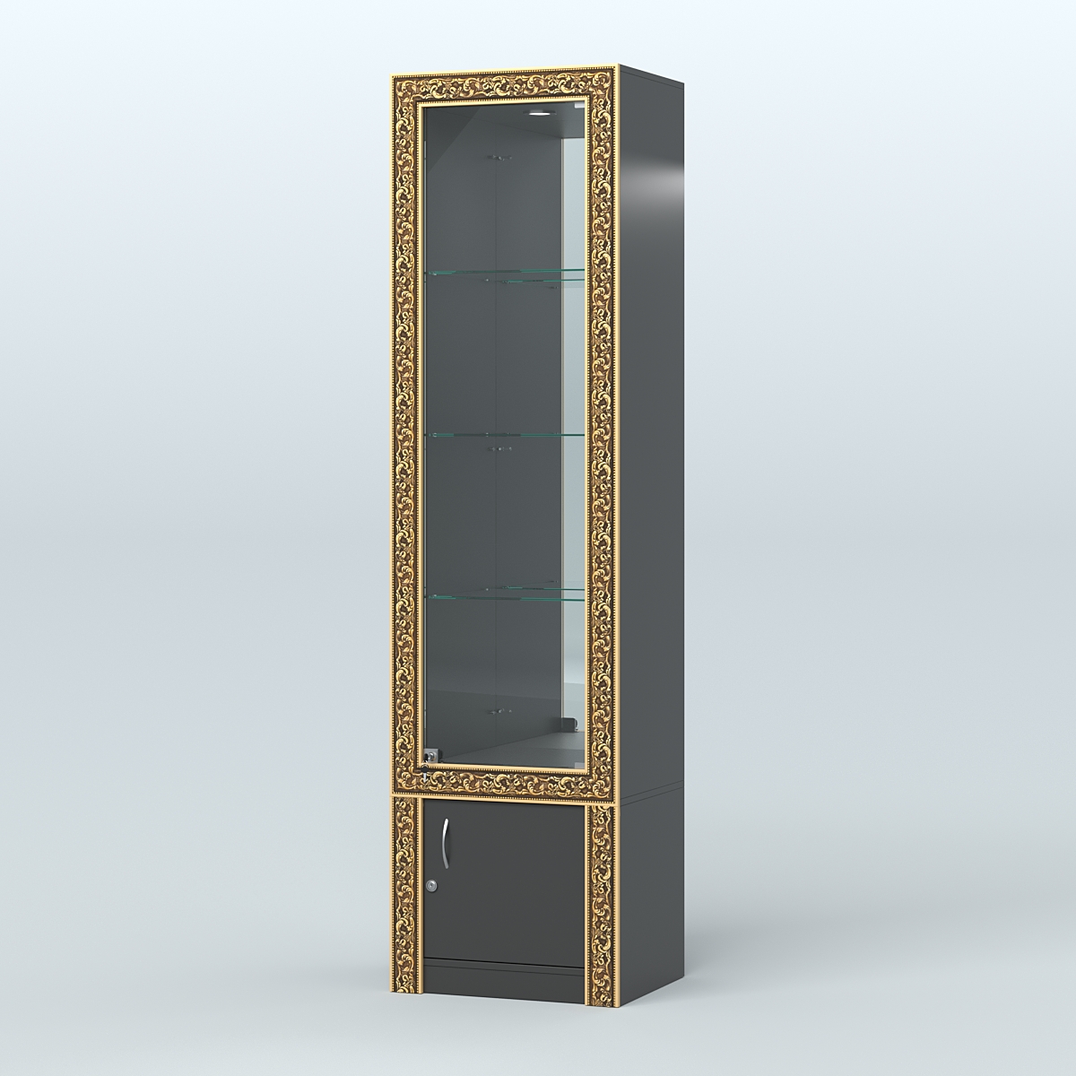 Витрина зеркальная с декором №ВБА-4 Черный