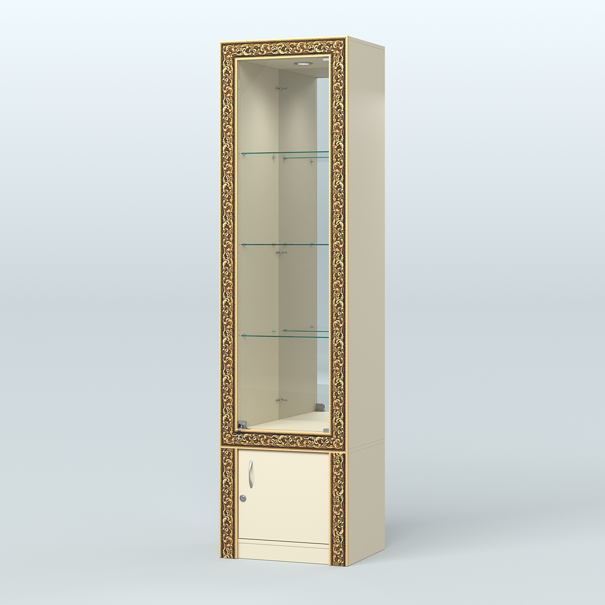 Витрина зеркальная с декором №ВБА-4 Крем Вайс