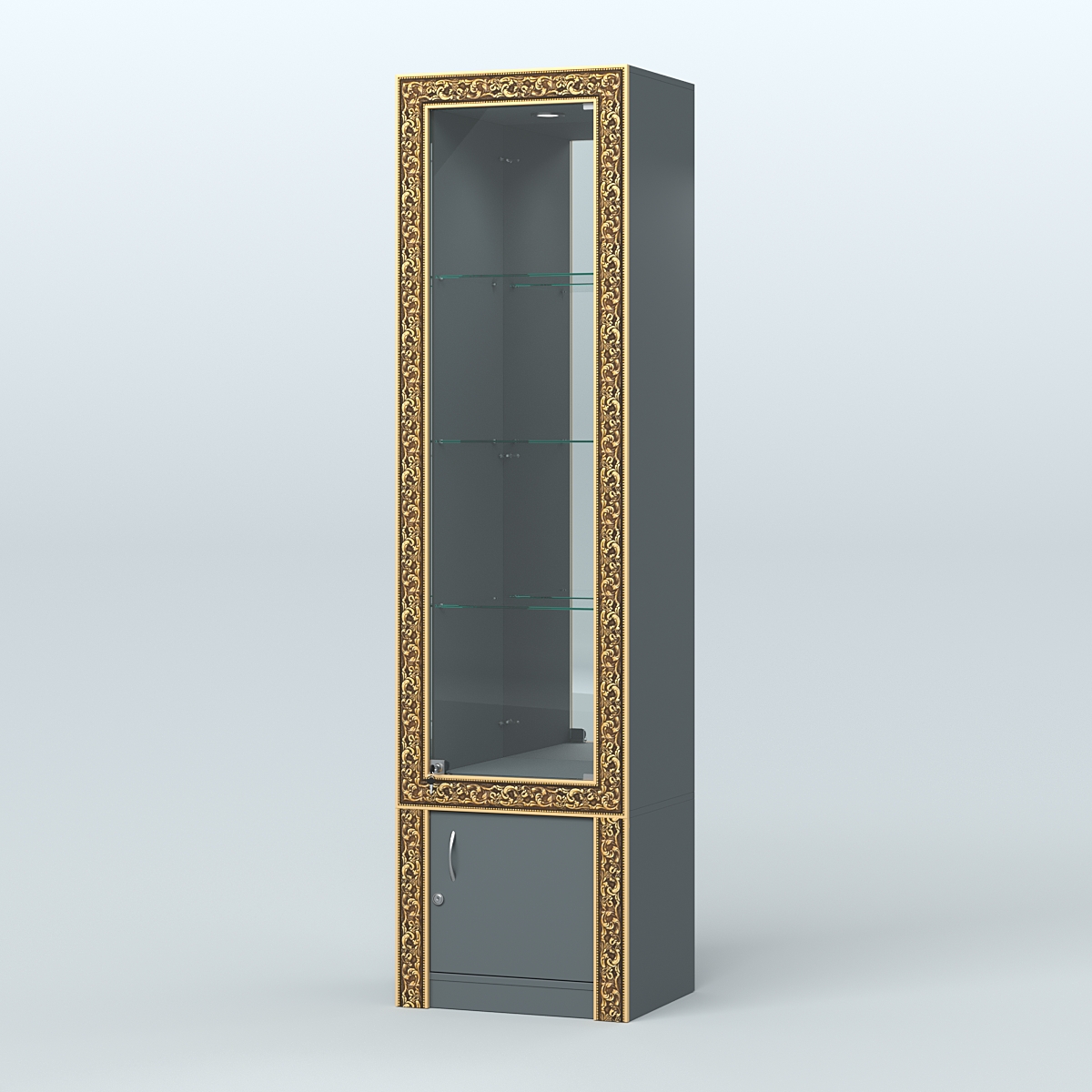 Витрина зеркальная с декором №ВБА-4 Темно-Серый