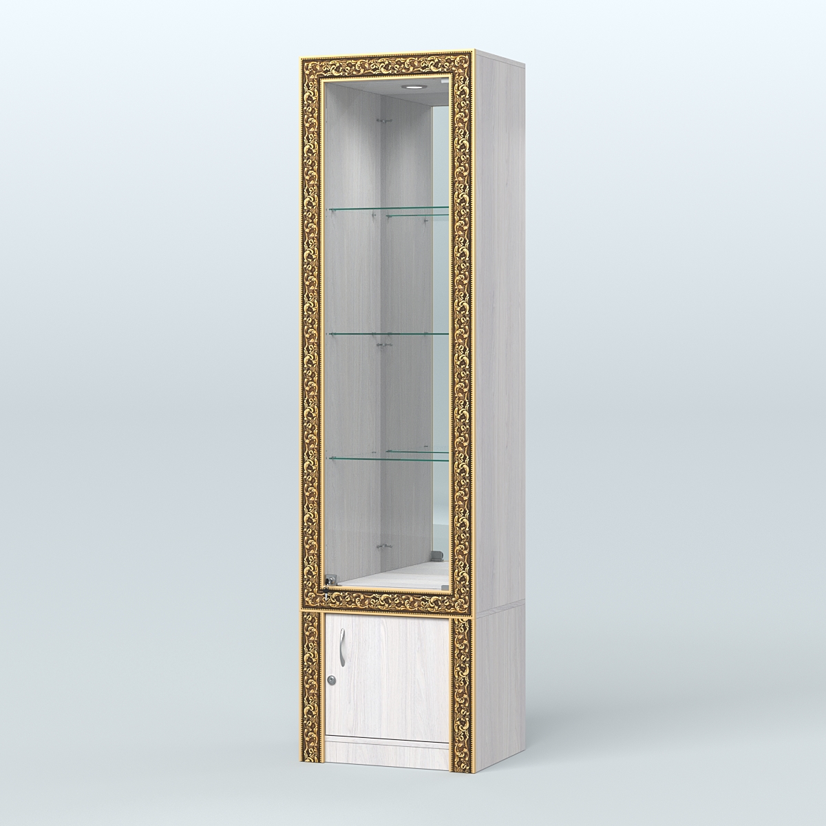 Витрина зеркальная с декором №ВБА-4 Ясень Анкор светлый